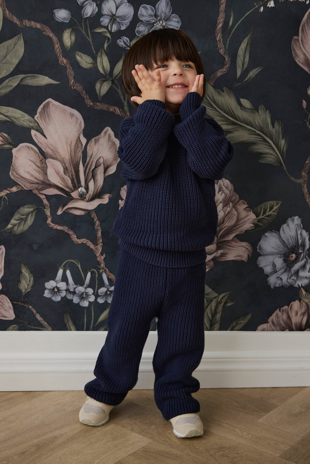 Pantalon Classique Bleu Marine en Coton Premium avec Taille Élastiquée et Détail à Nouer