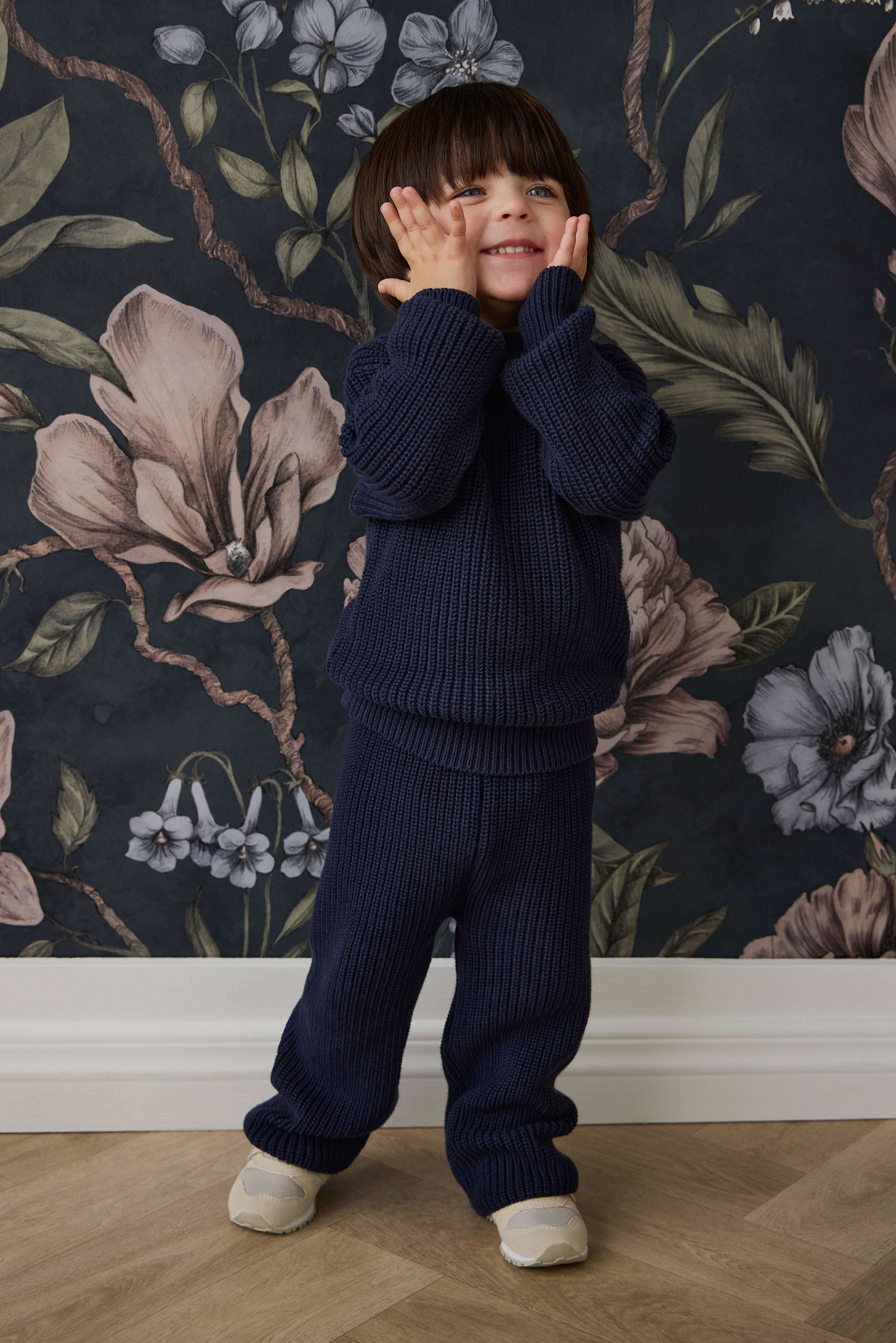 Pantalon Classique Bleu Marine en Coton Premium avec Taille Élastiquée et Détail à Nouer