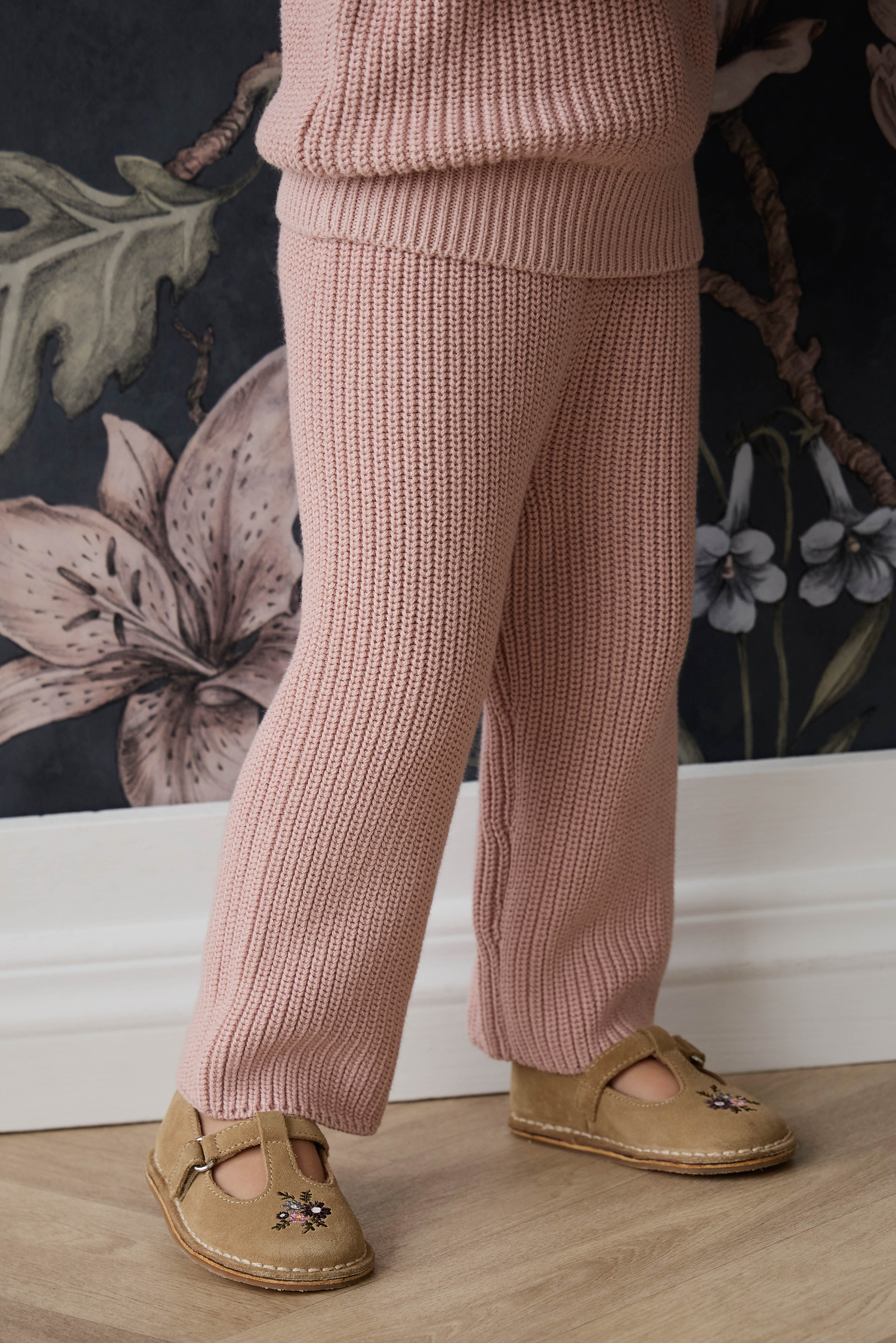 Pantalon décontracté en coton premium rose poudré avec taille élastiquée et lien à nouer