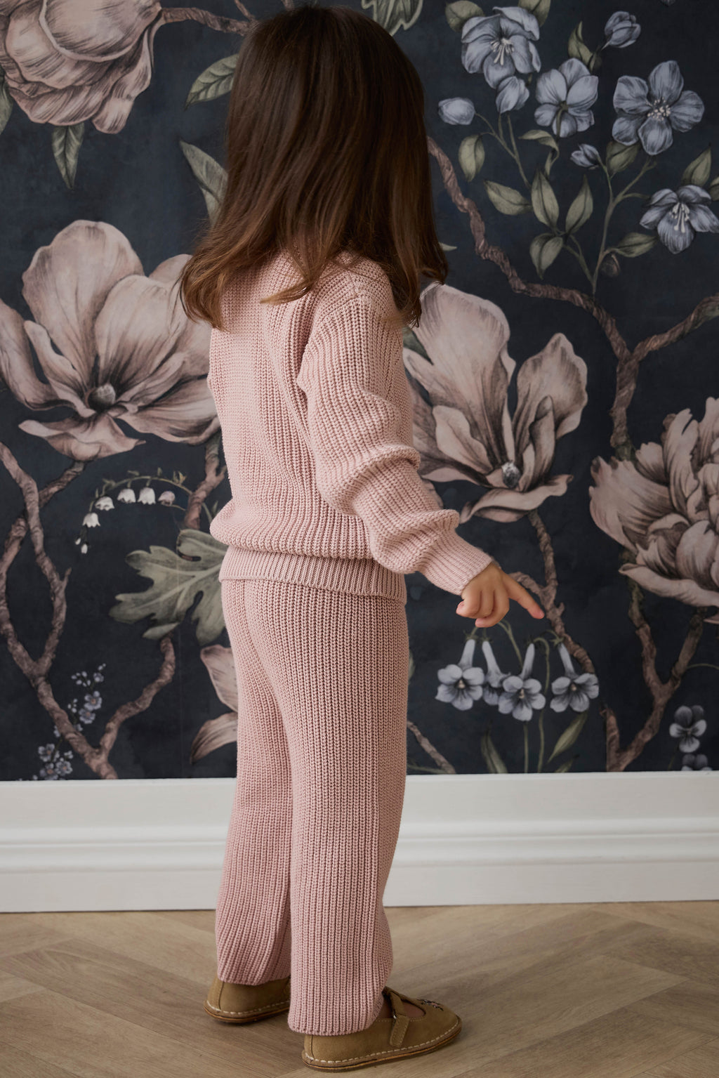 Pantalon décontracté en coton premium rose poudré avec taille élastiquée et lien à nouer