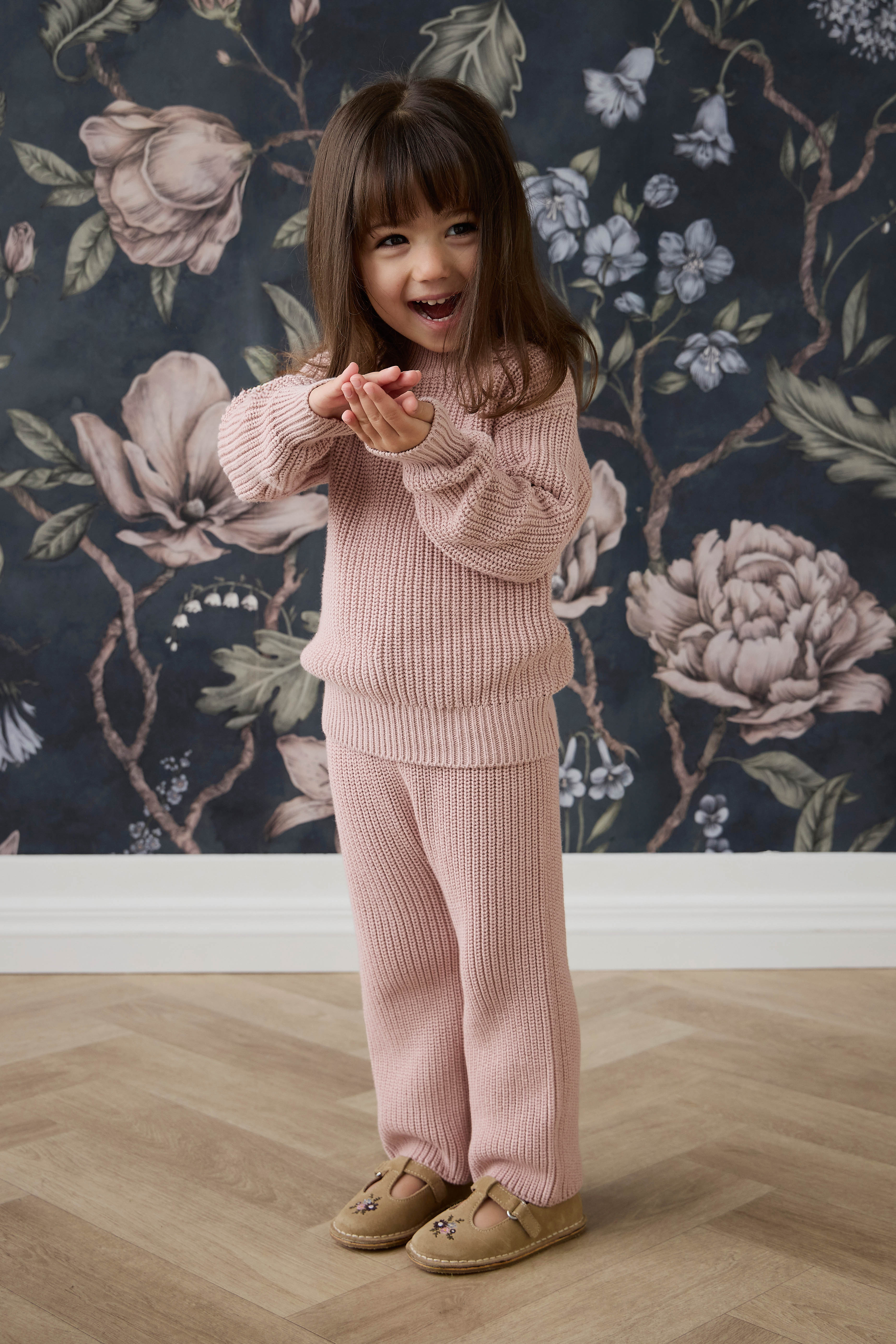 Pantalon décontracté en coton premium rose poudré avec taille élastiquée et lien à nouer