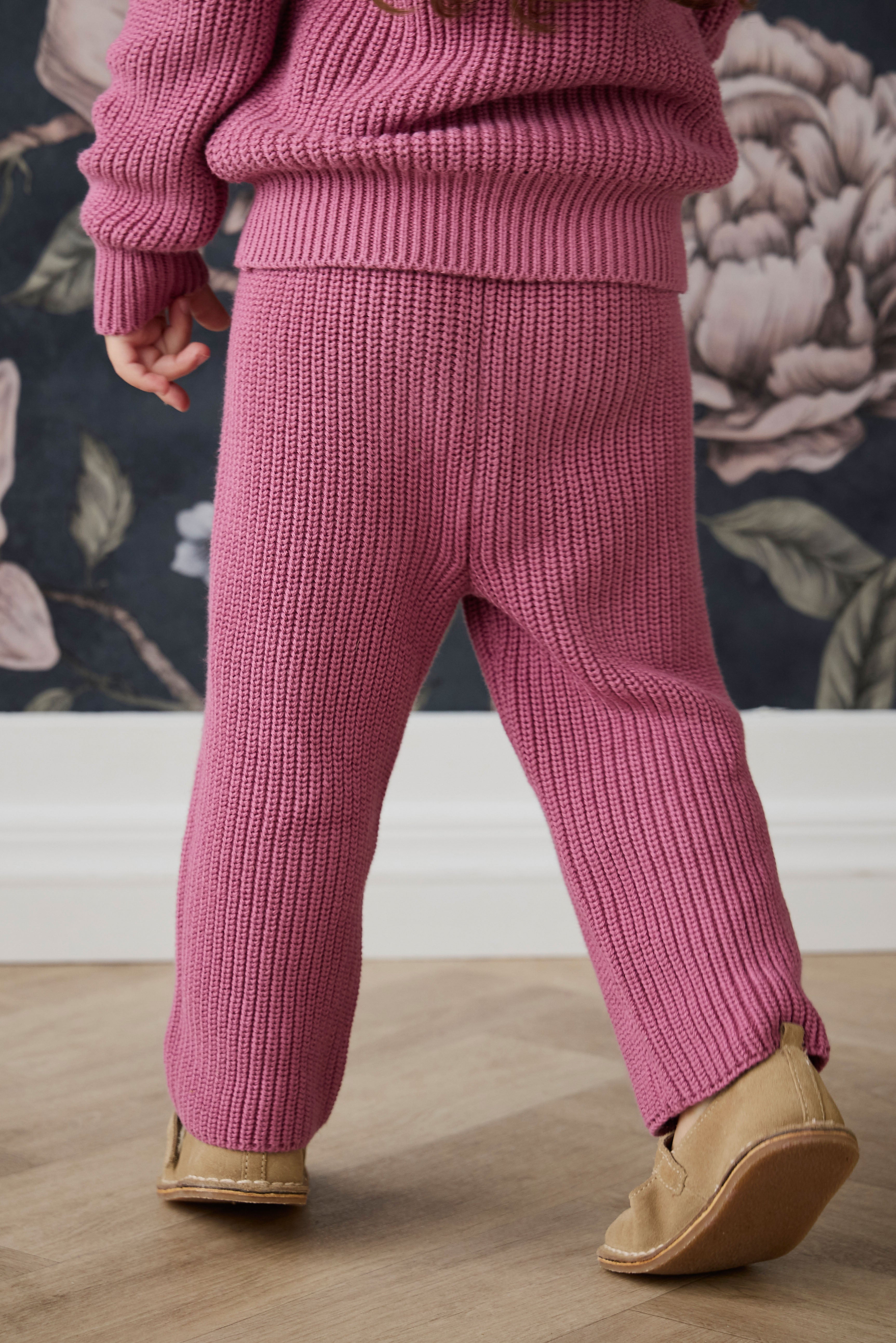 Pantalon décontracté en coton premium rose bruyère avec taille élastiquée et lien de serrage
