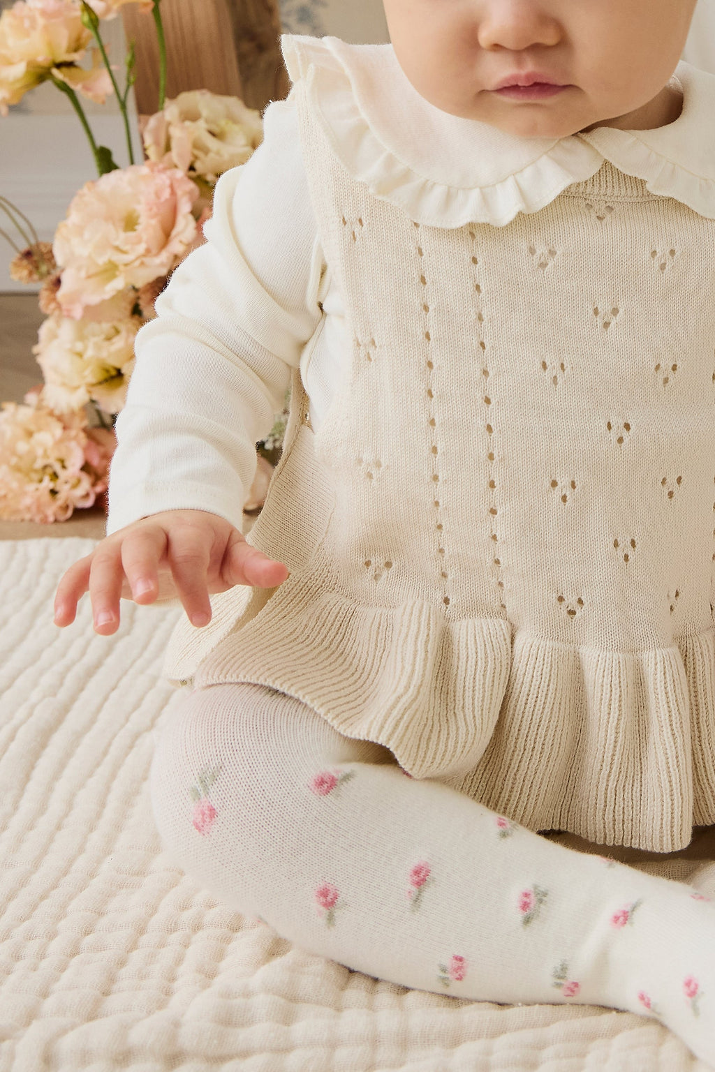 Collant en mélange de coton doux à motif floral imprimé all-over et légèrement extensible