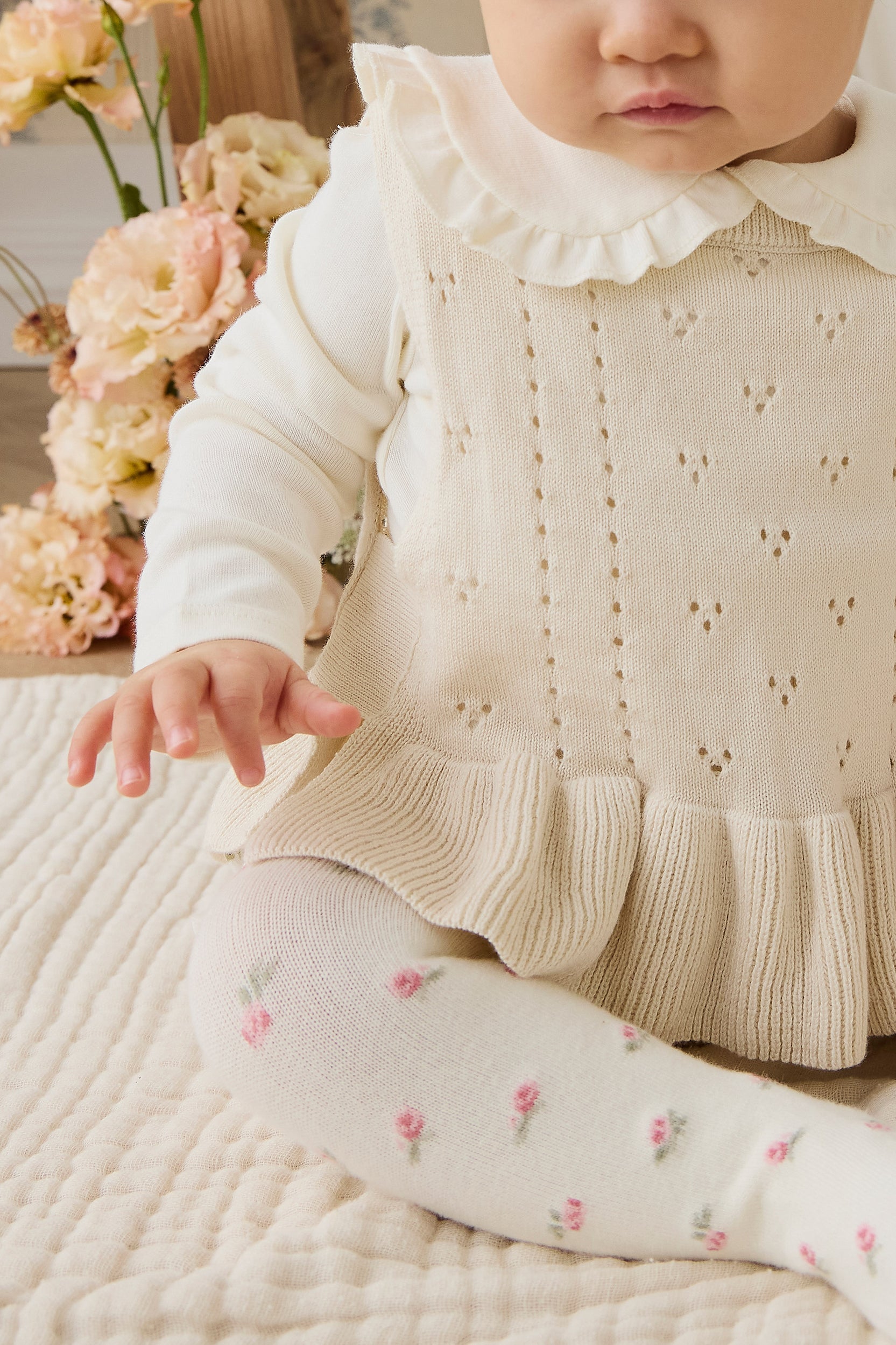 Collant en mélange de coton doux à motif floral imprimé all-over et légèrement extensible