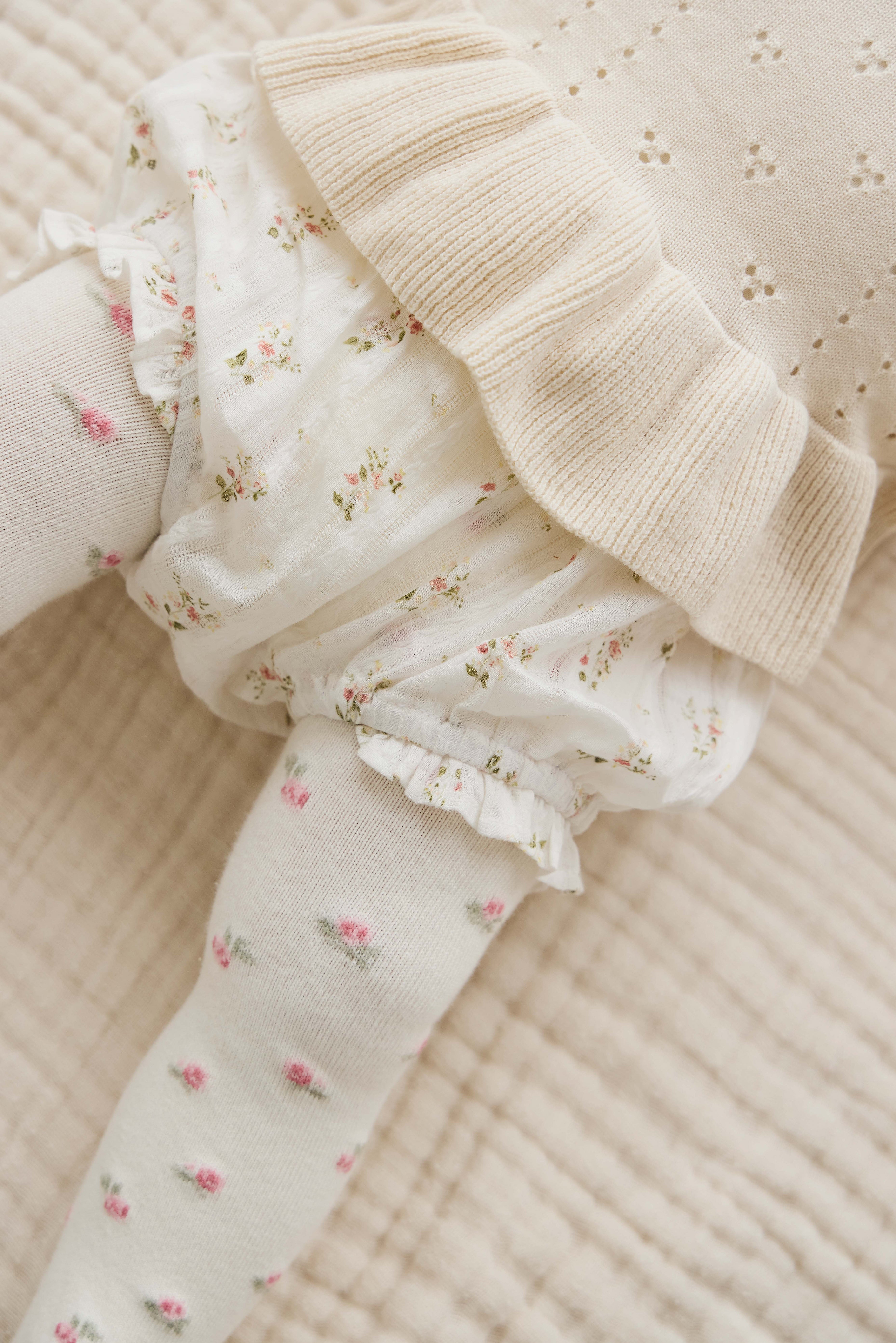 Collant en mélange de coton doux à motif floral imprimé all-over et légèrement extensible