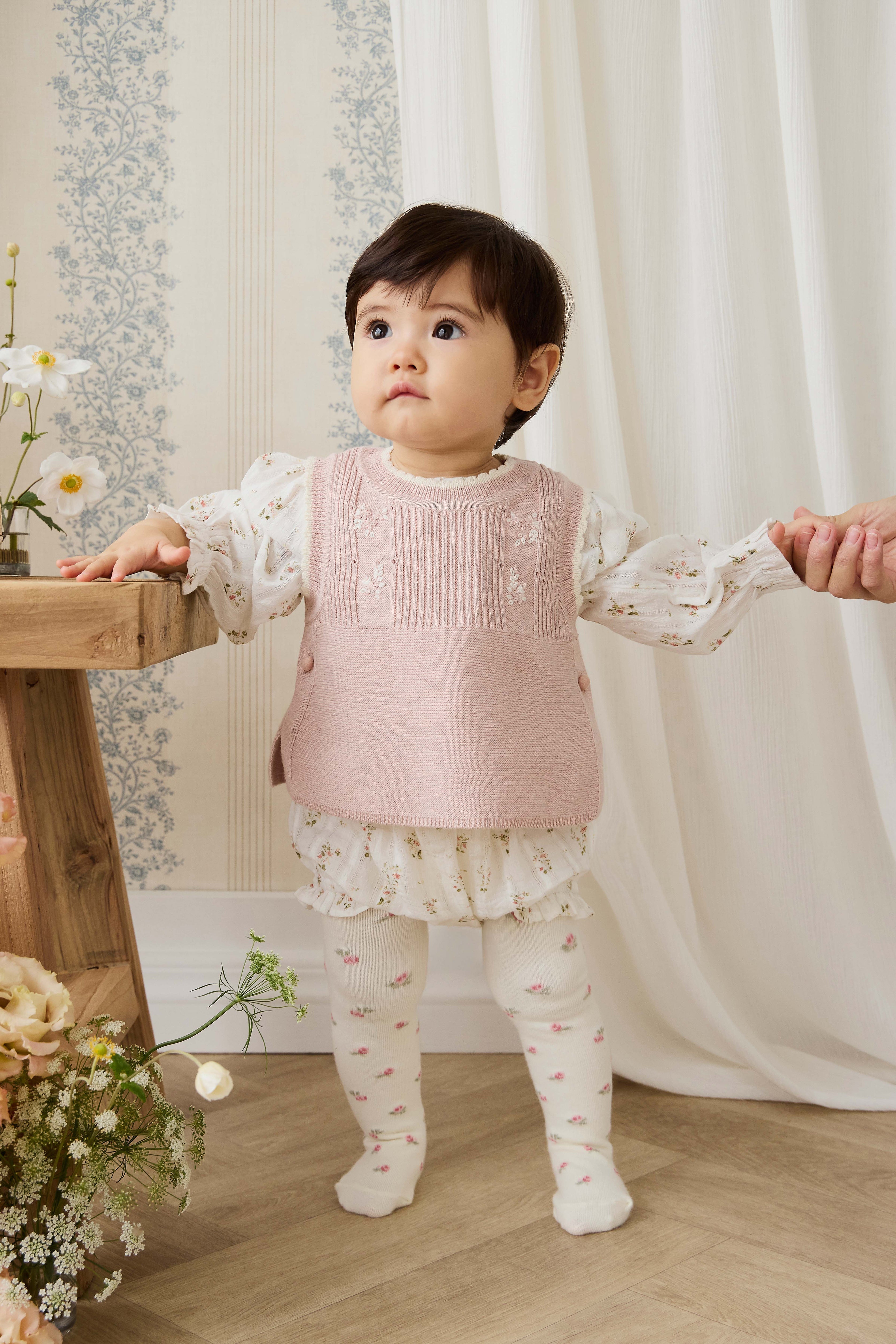 Collant en mélange de coton doux à motif floral imprimé all-over et légèrement extensible