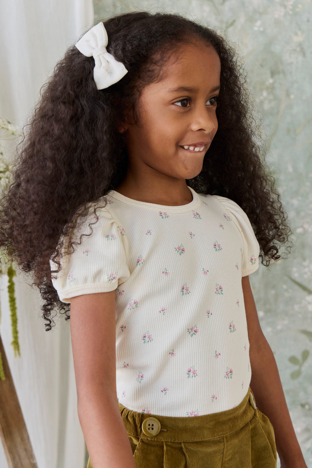 Accessoire à cheveux nœud en coton bio crème doux à fleurs