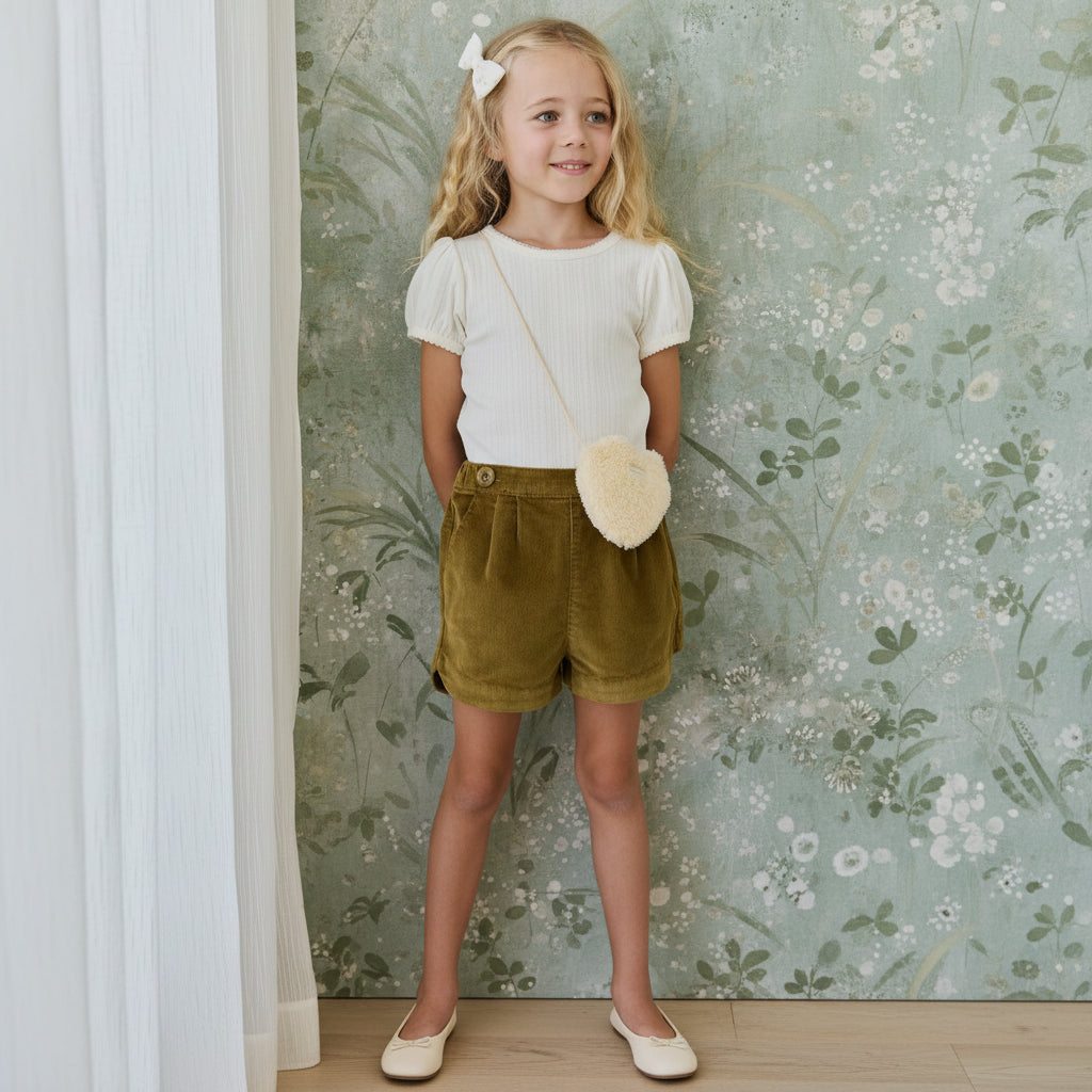Short classique en coton-élasthanne de teinte chaude, avec poches avant et taille boutonnée