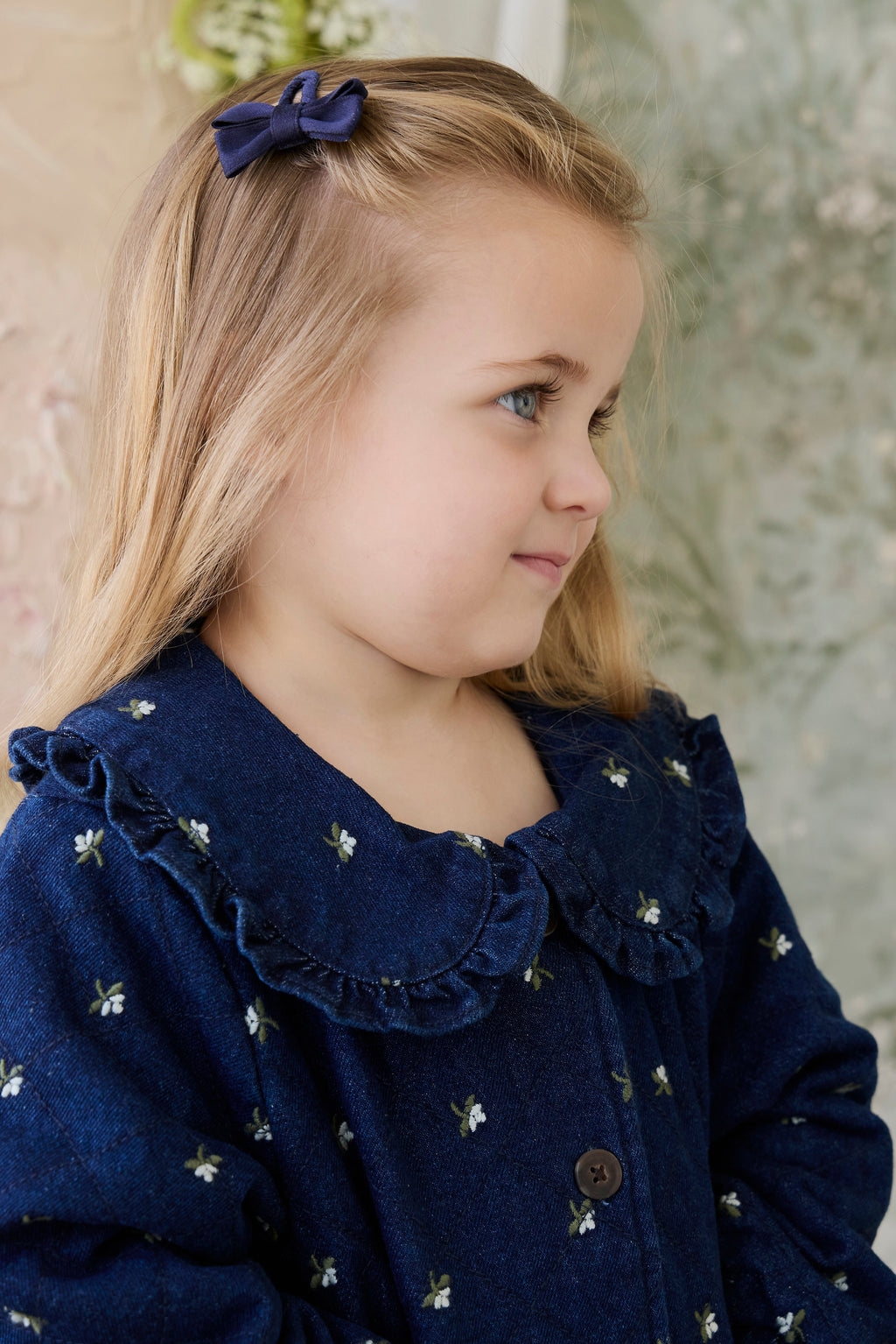 Veste matelassée en coton fleuri vintage avec col volanté et garnissage recyclé