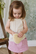 Jupe Cœur Rose en Coton-Élasthanne Brodé avec Taille Froncée