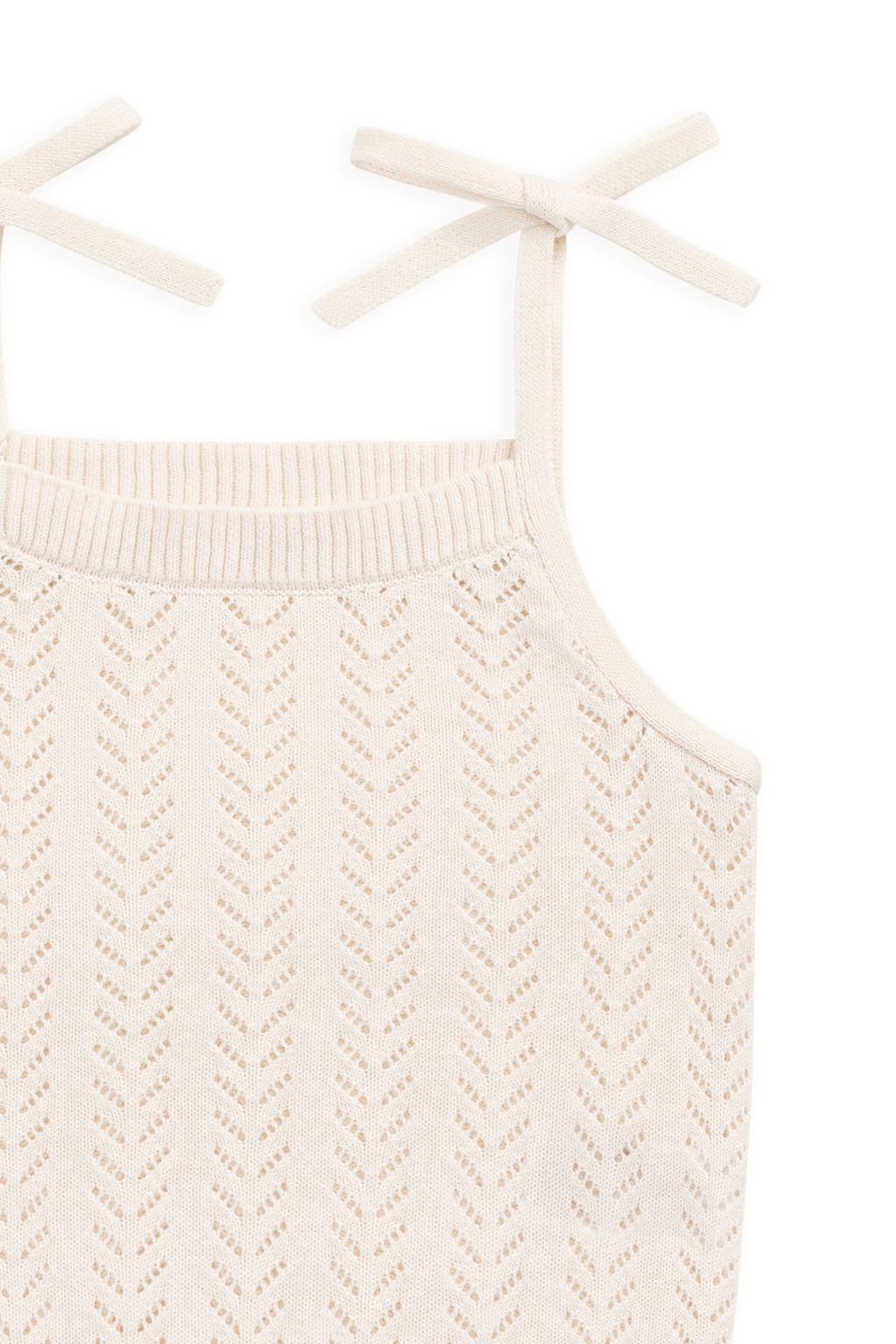 Haut en coton tricoté doux et doux avec motif en dentelle et bretelles à nouer