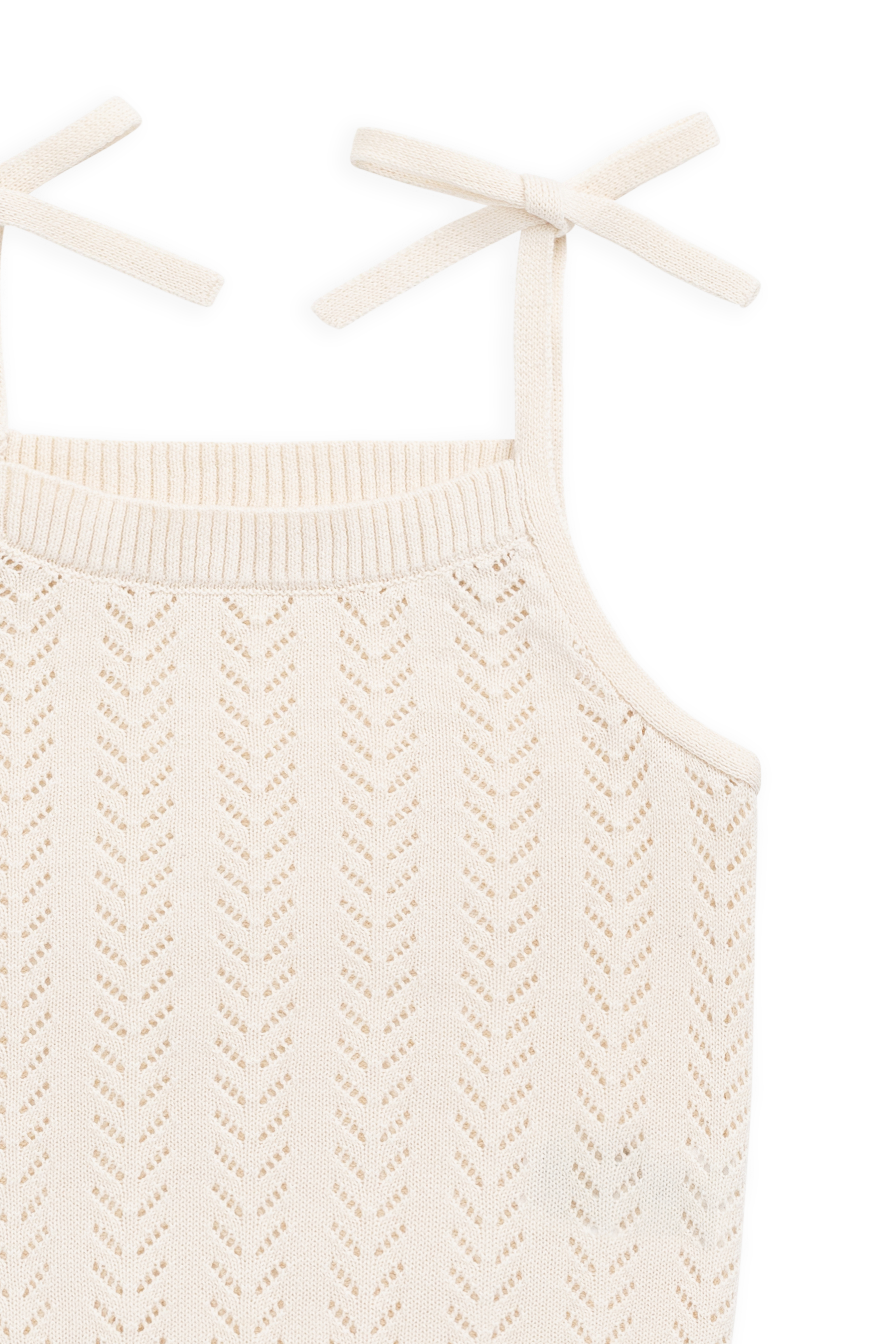 Haut en coton tricoté doux et doux avec motif en dentelle et bretelles à nouer