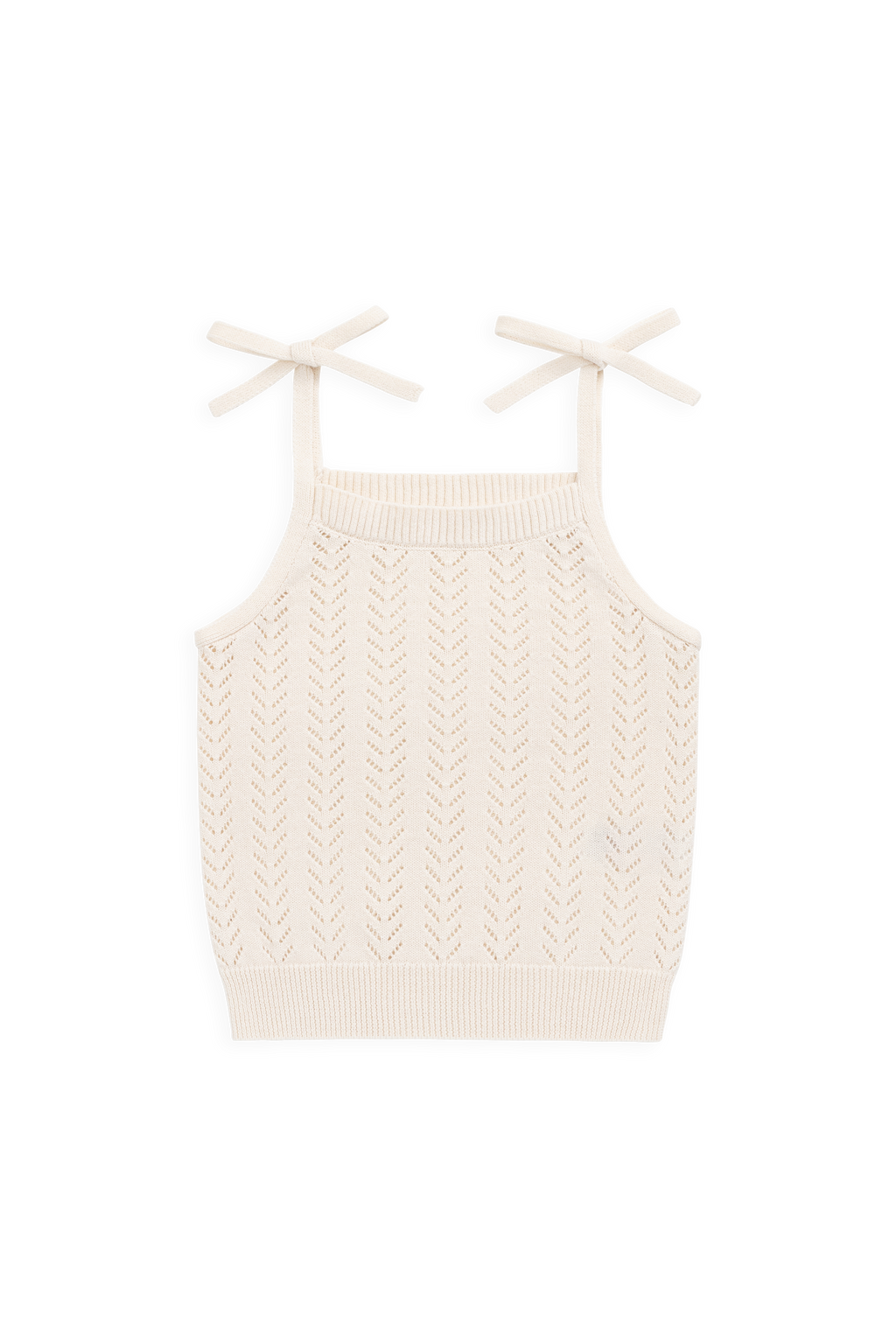 Haut en coton tricoté doux et doux avec motif en dentelle et bretelles à nouer