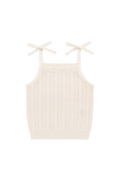 Haut en coton tricoté doux et doux avec motif en dentelle et bretelles à nouer