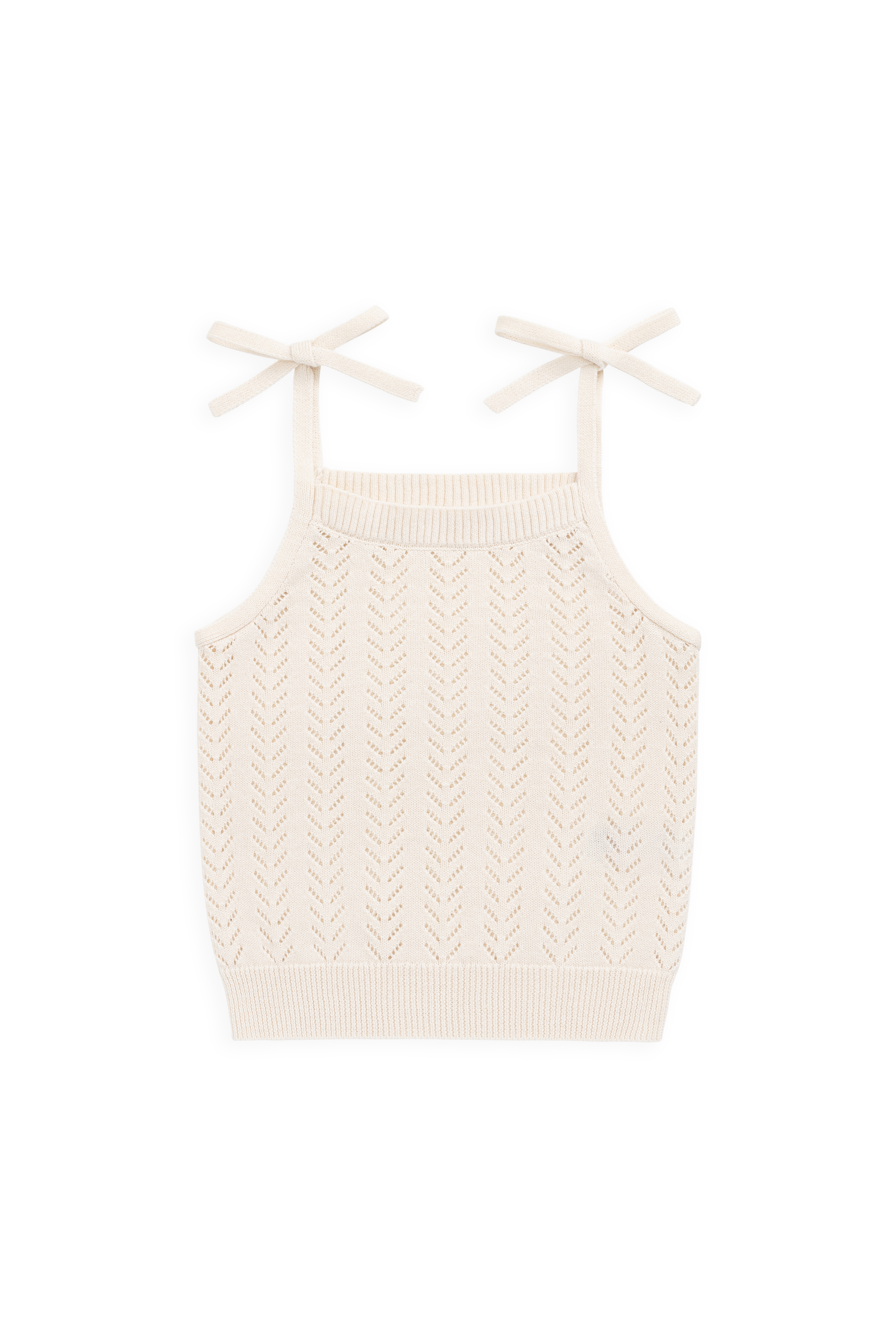 Haut en coton tricoté doux et doux avec motif en dentelle et bretelles à nouer