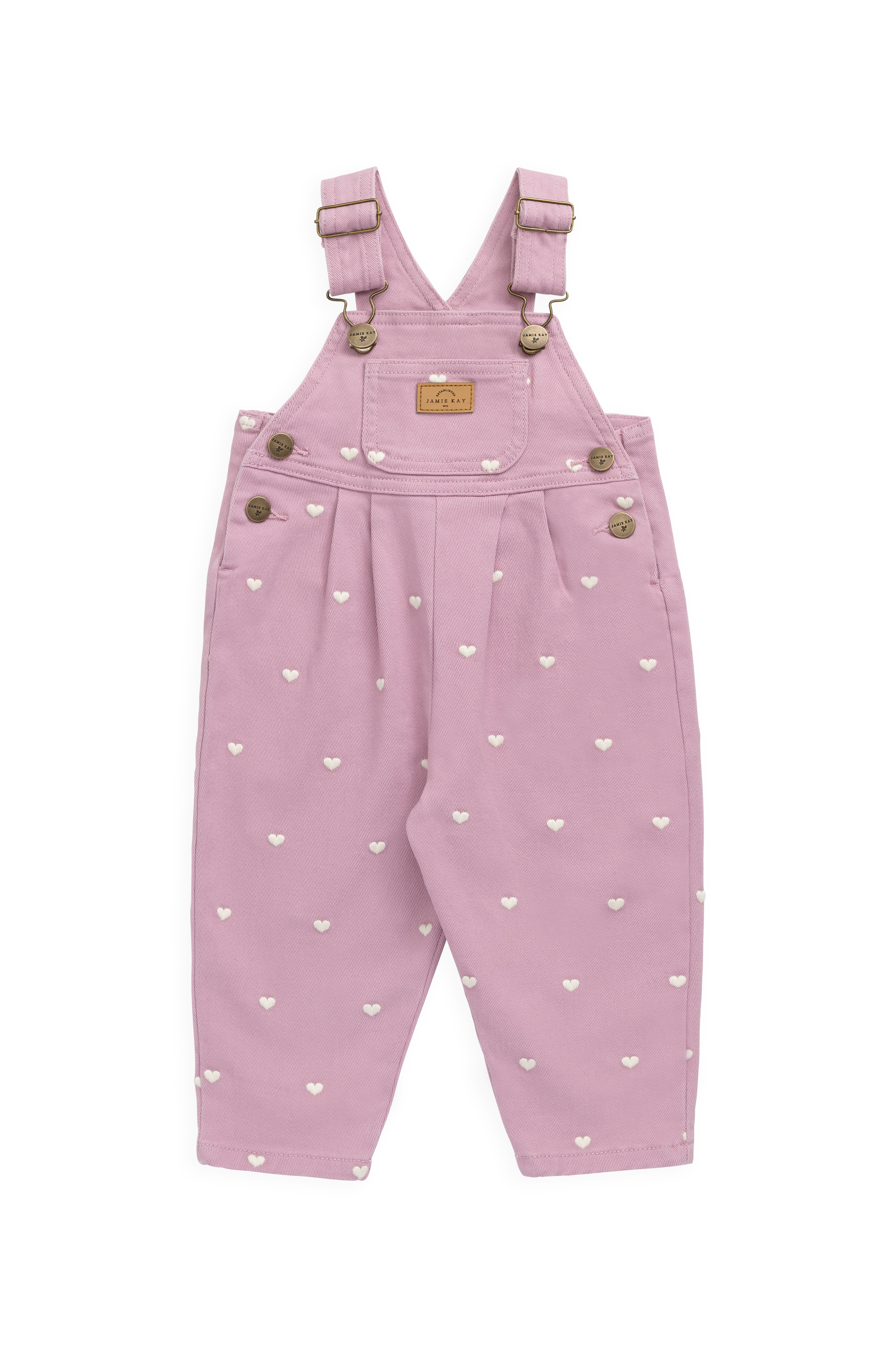 Salopette en coton et élasthanne rose vif avec bretelles réglables et poche kangouruli