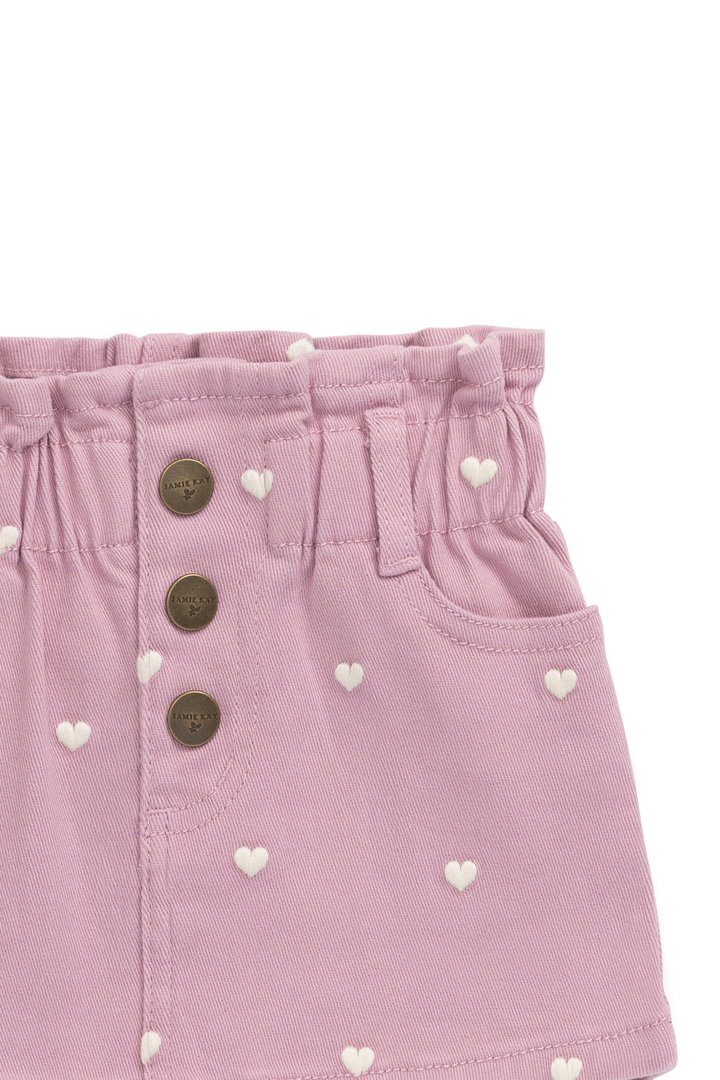 Jupe Cœur Rose en Coton-Élasthanne Brodé avec Taille Froncée