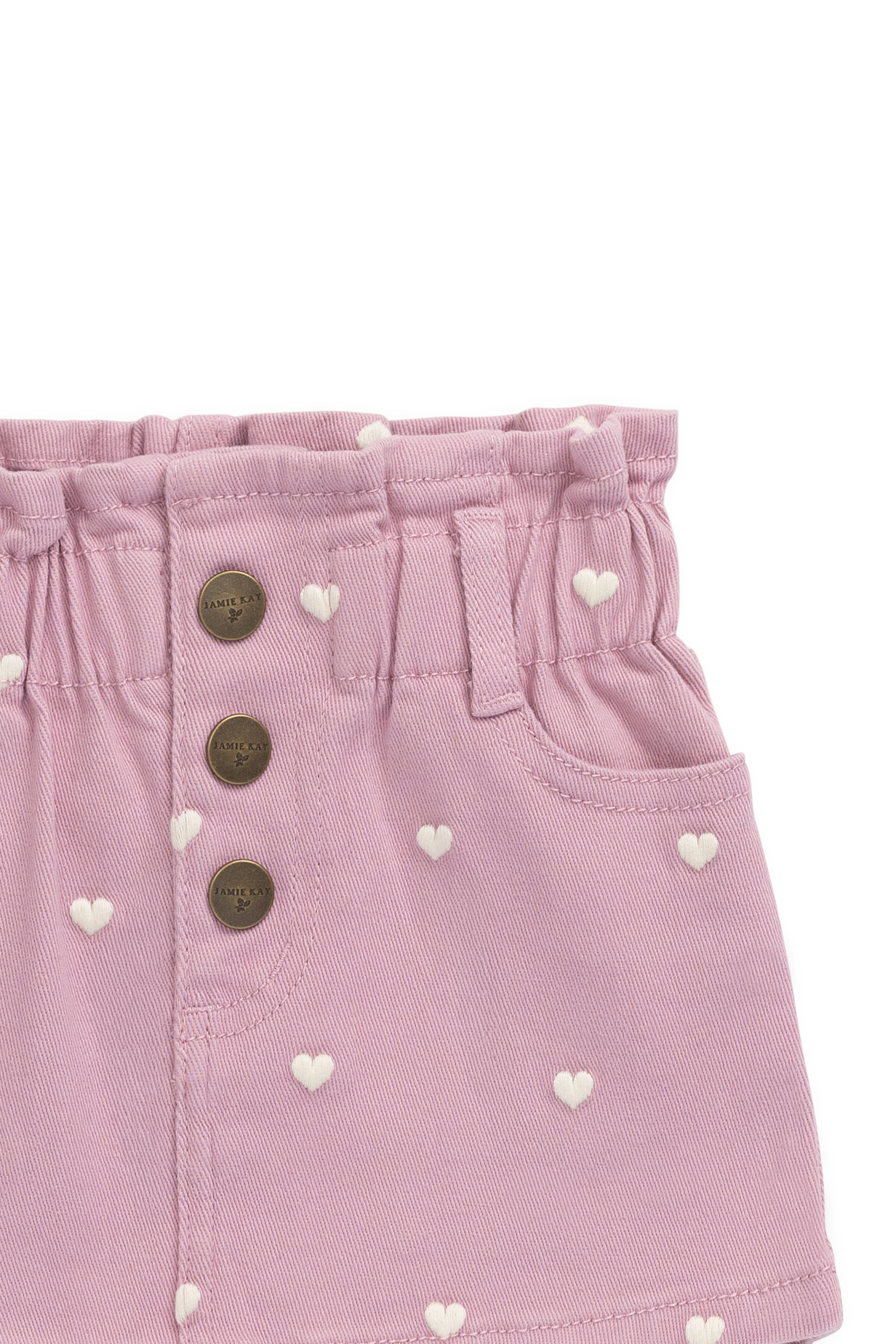 Jupe Cœur Rose en Coton-Élasthanne Brodé avec Taille Froncée