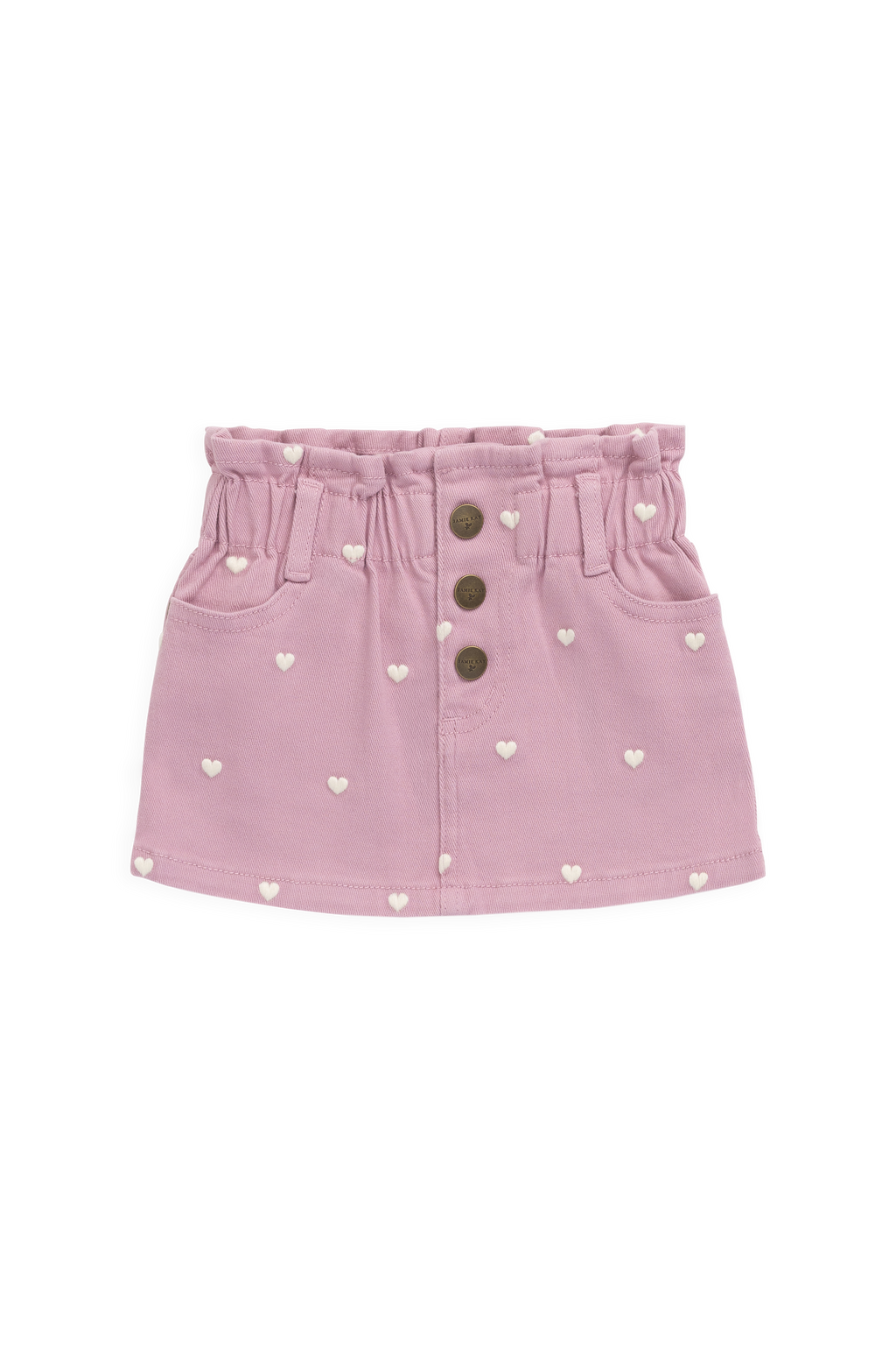 Jupe Cœur Rose en Coton-Élasthanne Brodé avec Taille Froncée