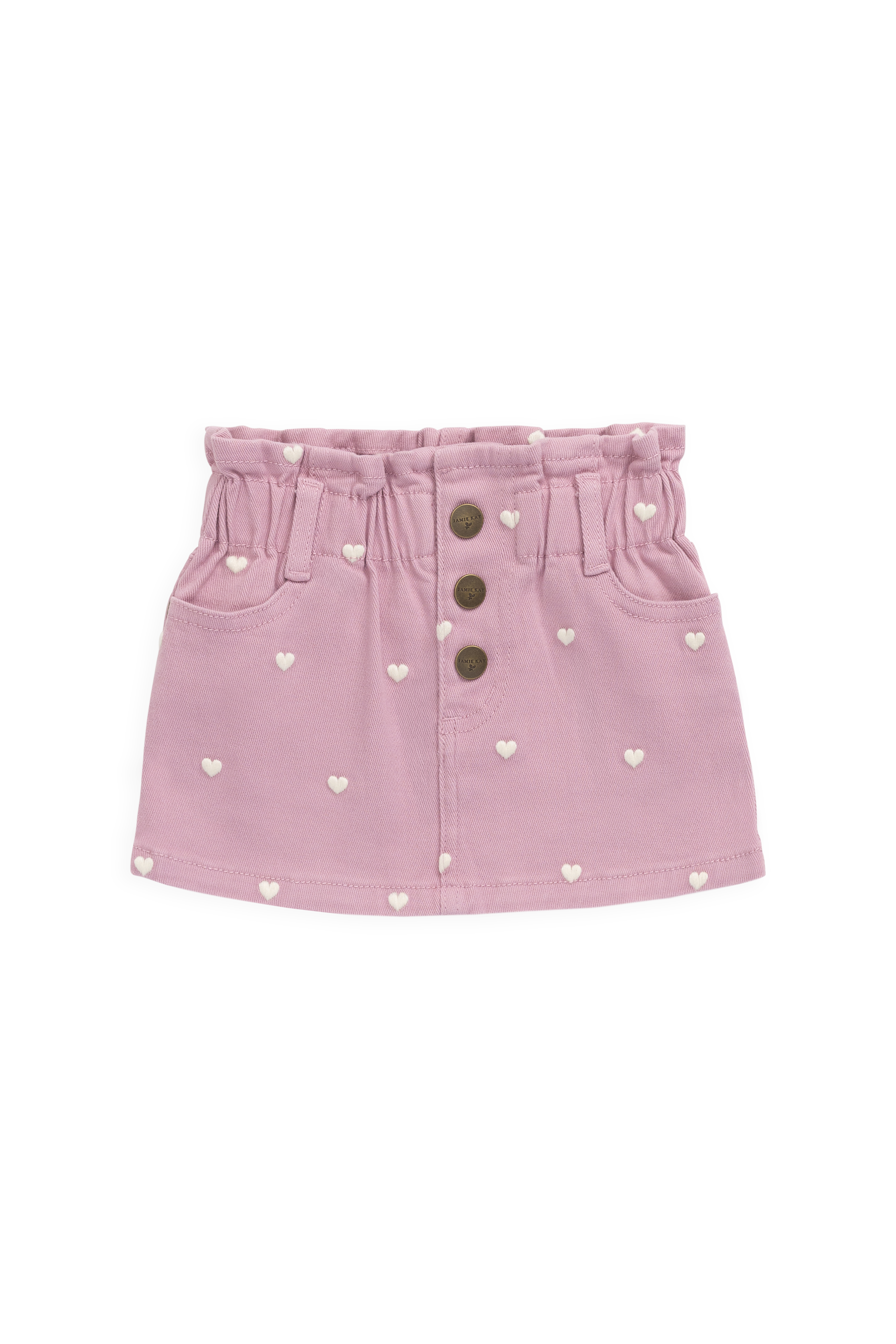 Jupe Cœur Rose en Coton-Élasthanne Brodé avec Taille Froncée