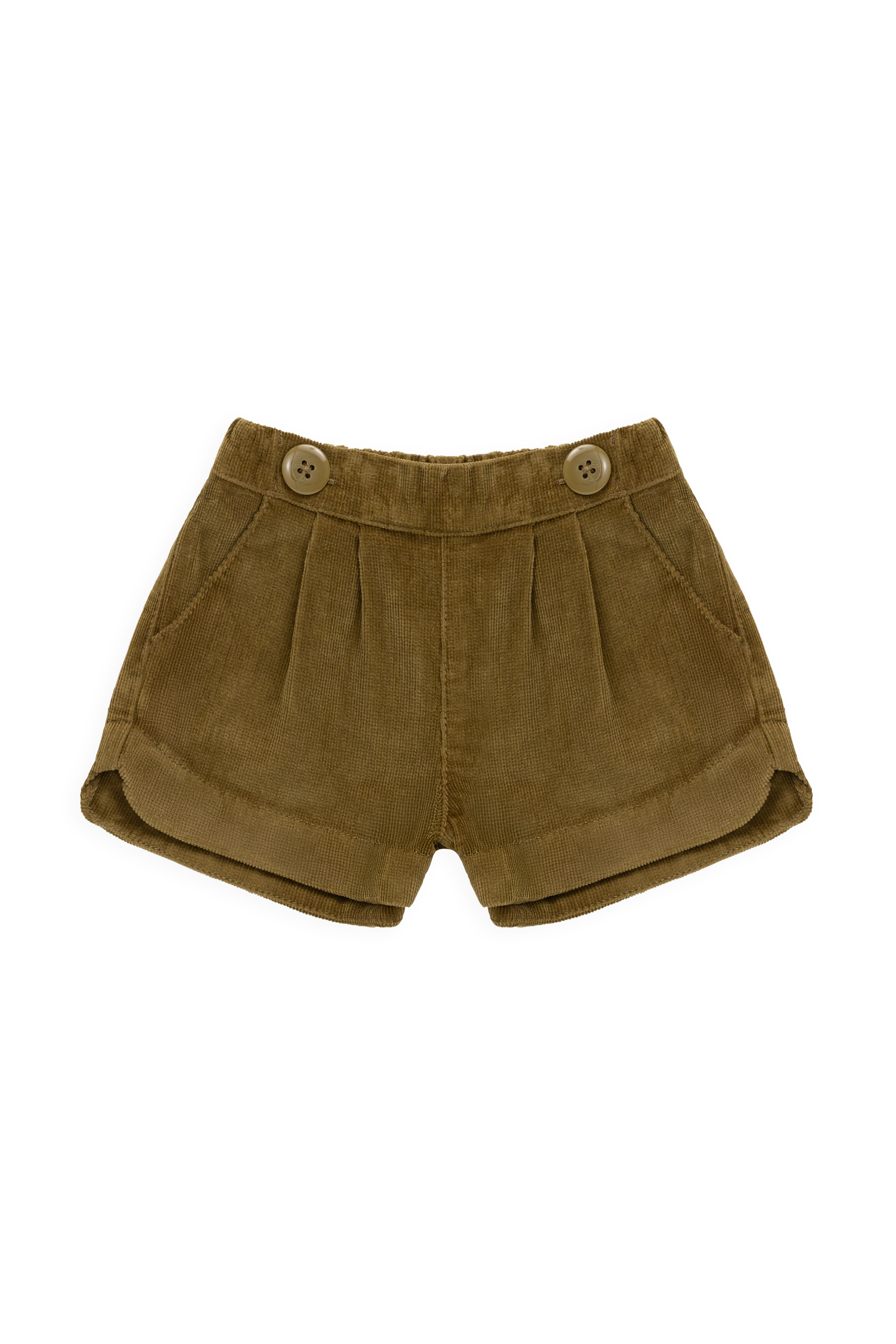 Short classique en coton-élasthanne de teinte chaude, avec poches avant et taille boutonnée