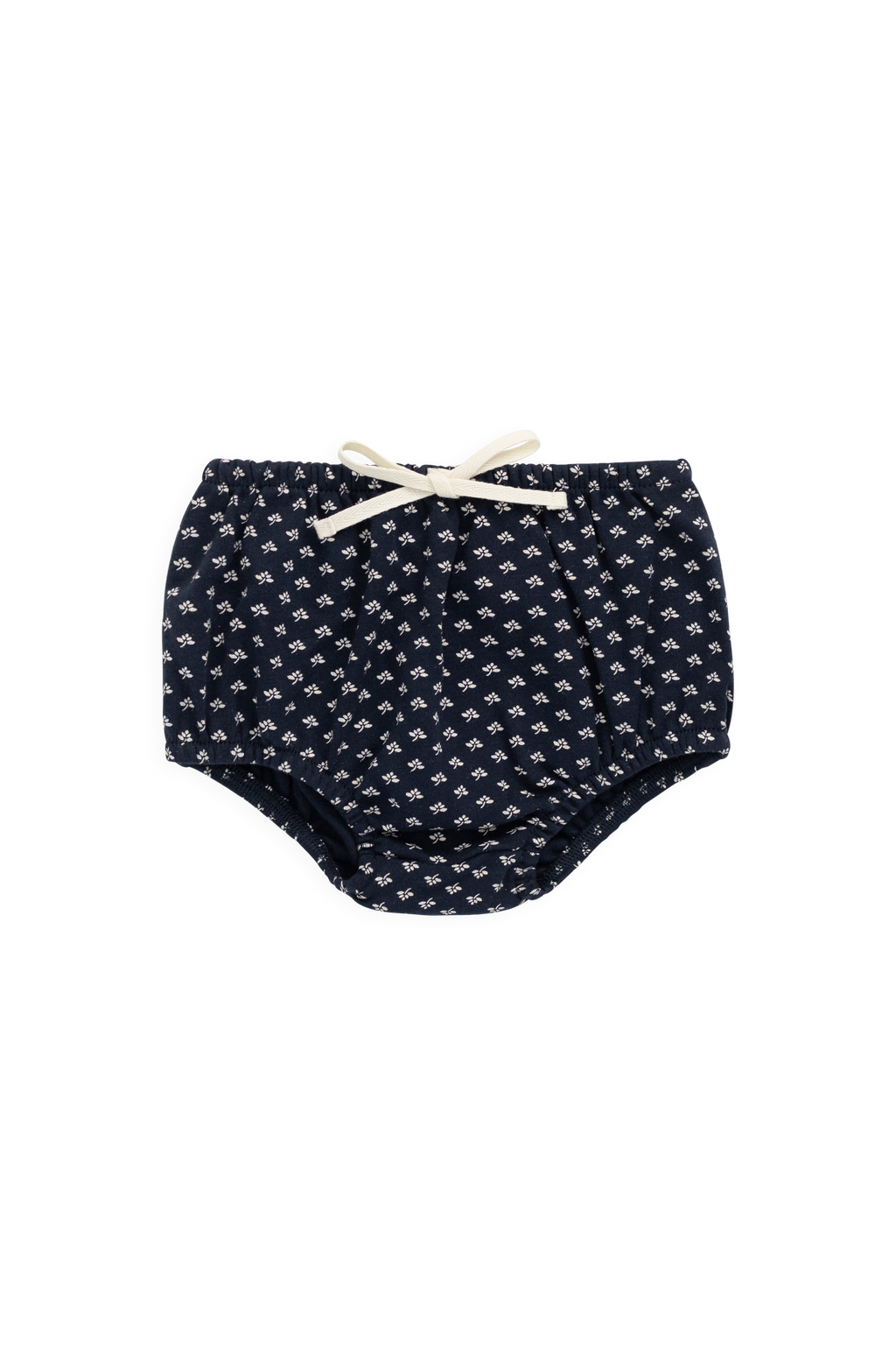 Bloomer classique en coton biologique bleu marine à motif floral vintage avec détails à volants