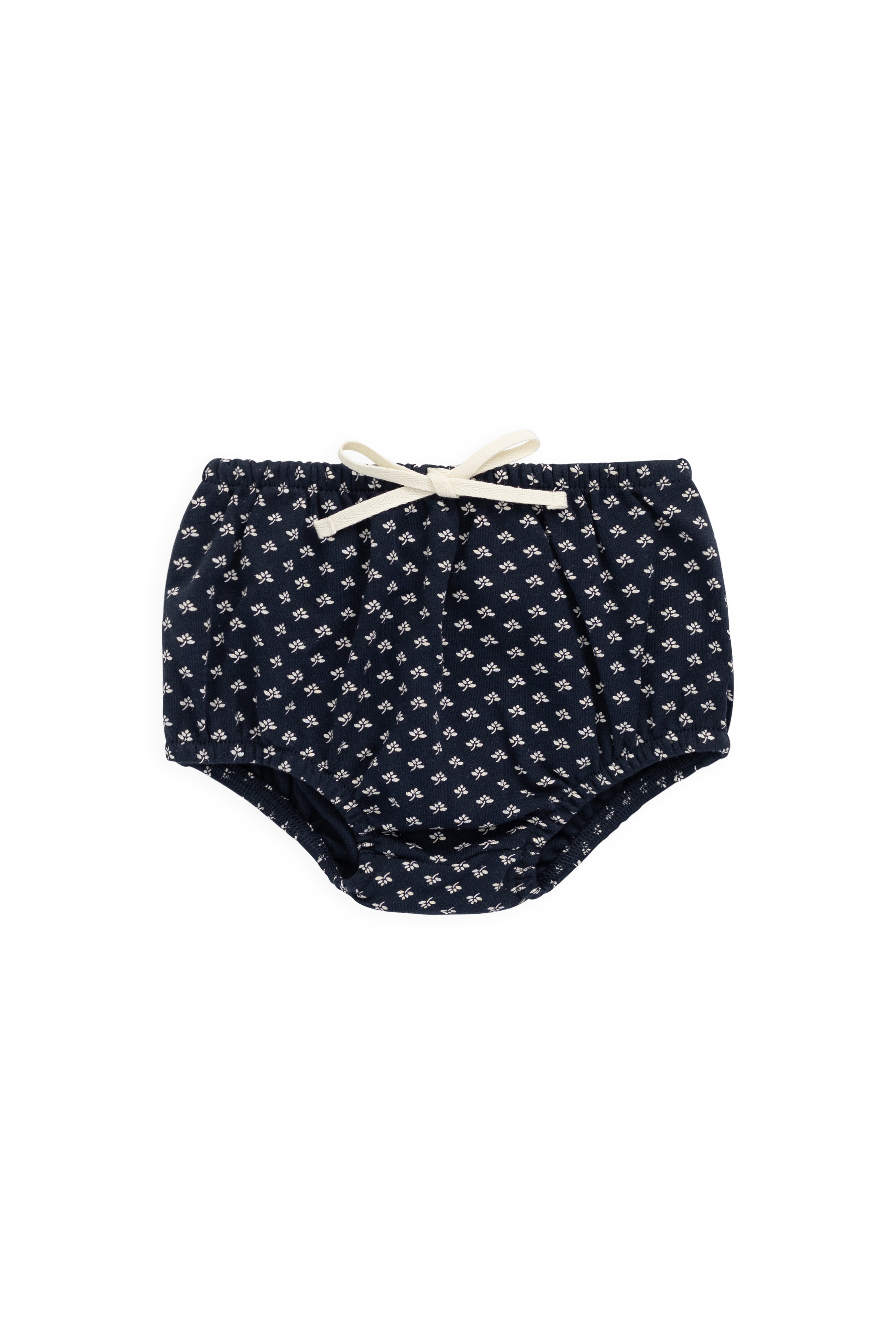 Bloomer classique en coton biologique bleu marine à motif floral vintage avec détails à volants