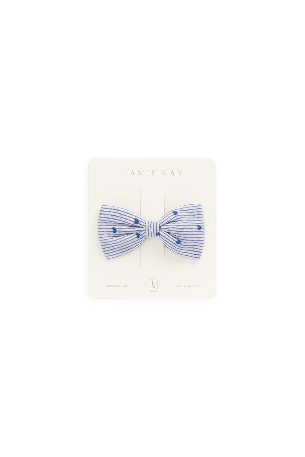 Accessoire de Cheveux Nœud Cœur Rayé Bleu Doux en Coton Biologique