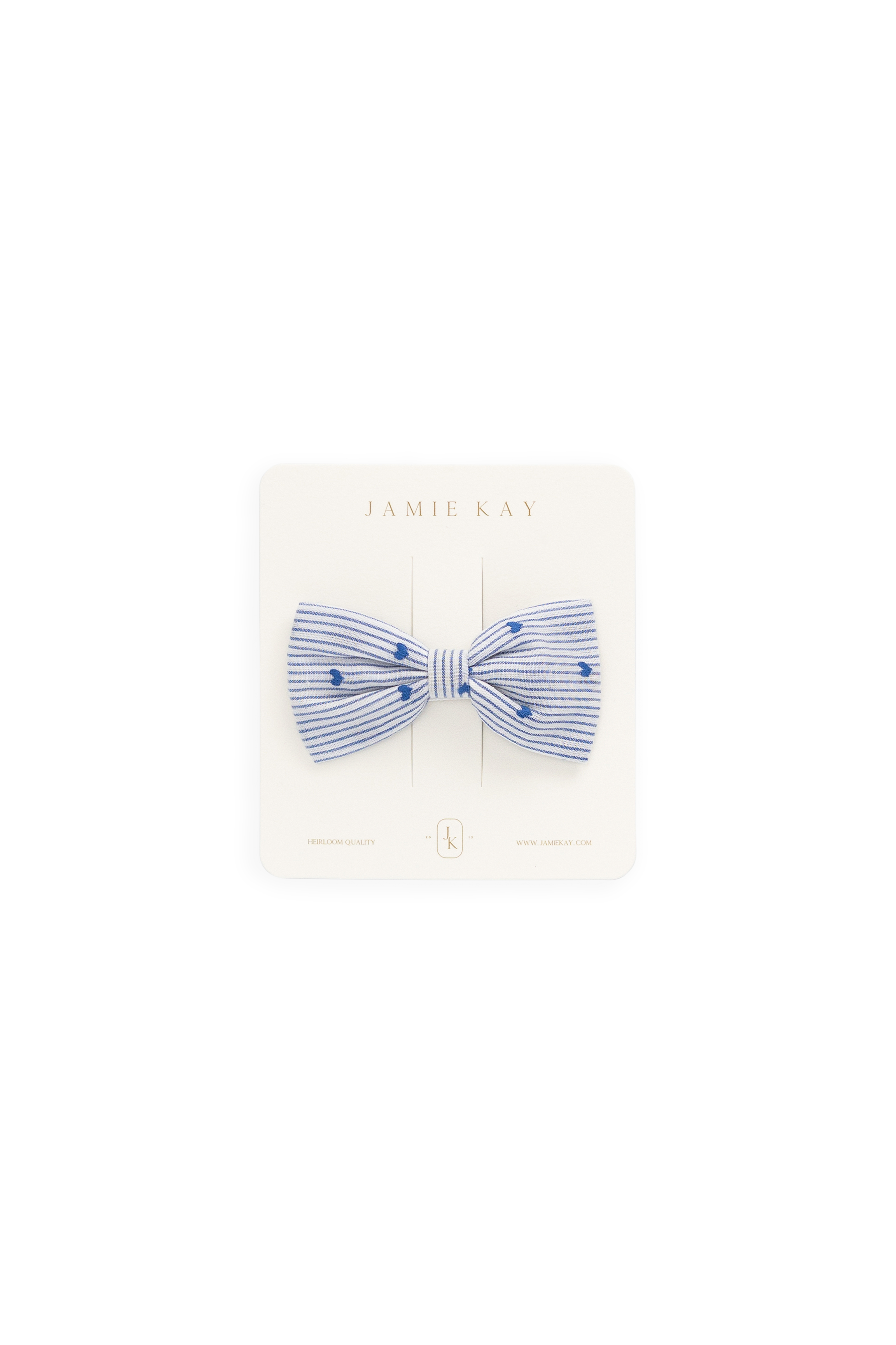 Accessoire de Cheveux Nœud Cœur Rayé Bleu Doux en Coton Biologique