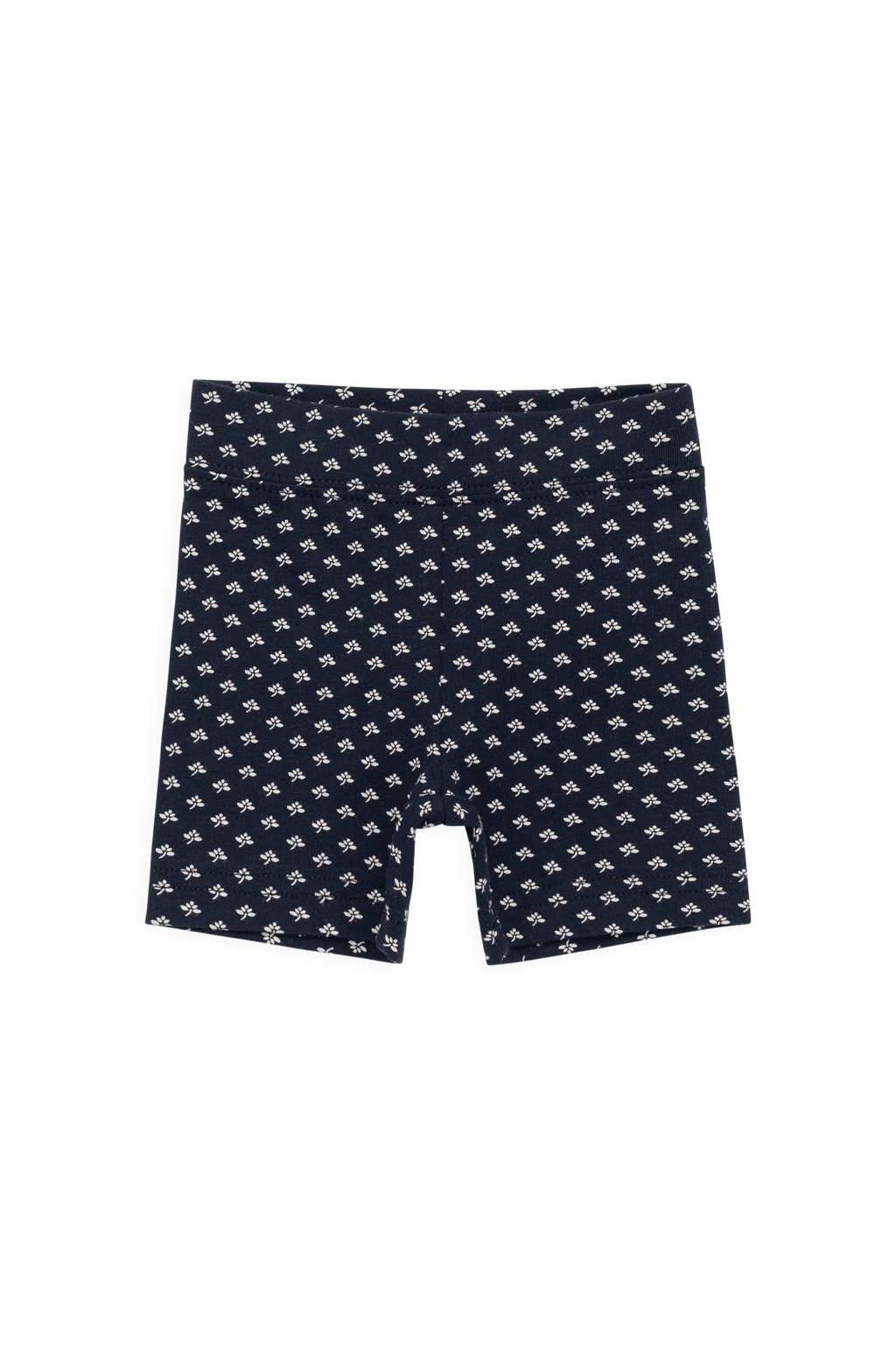 Short cycliste décontracté en coton biologique bleu marine à motif floral avec une légère extensibilité