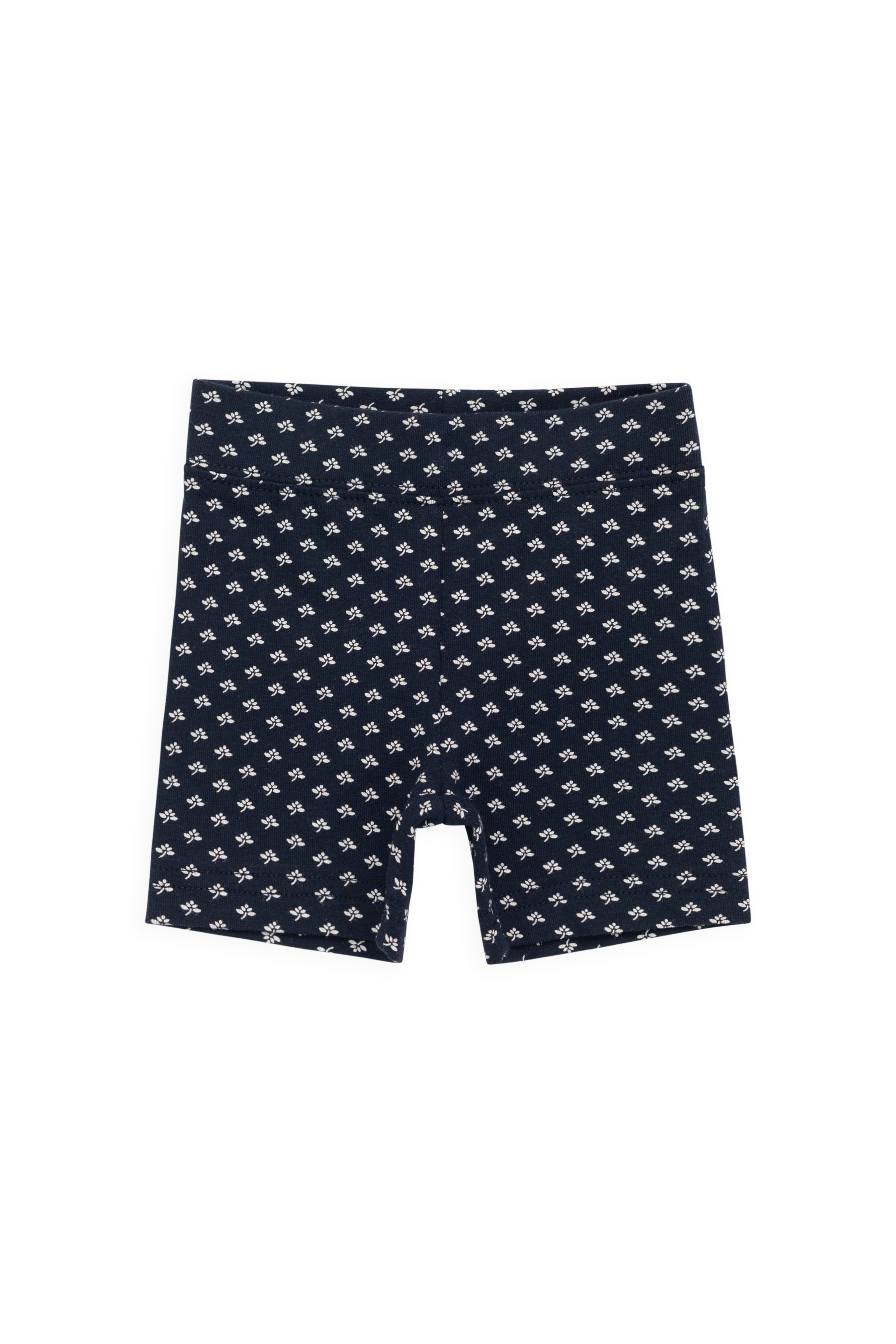 Short cycliste décontracté en coton biologique bleu marine à motif floral avec une légère extensibilité