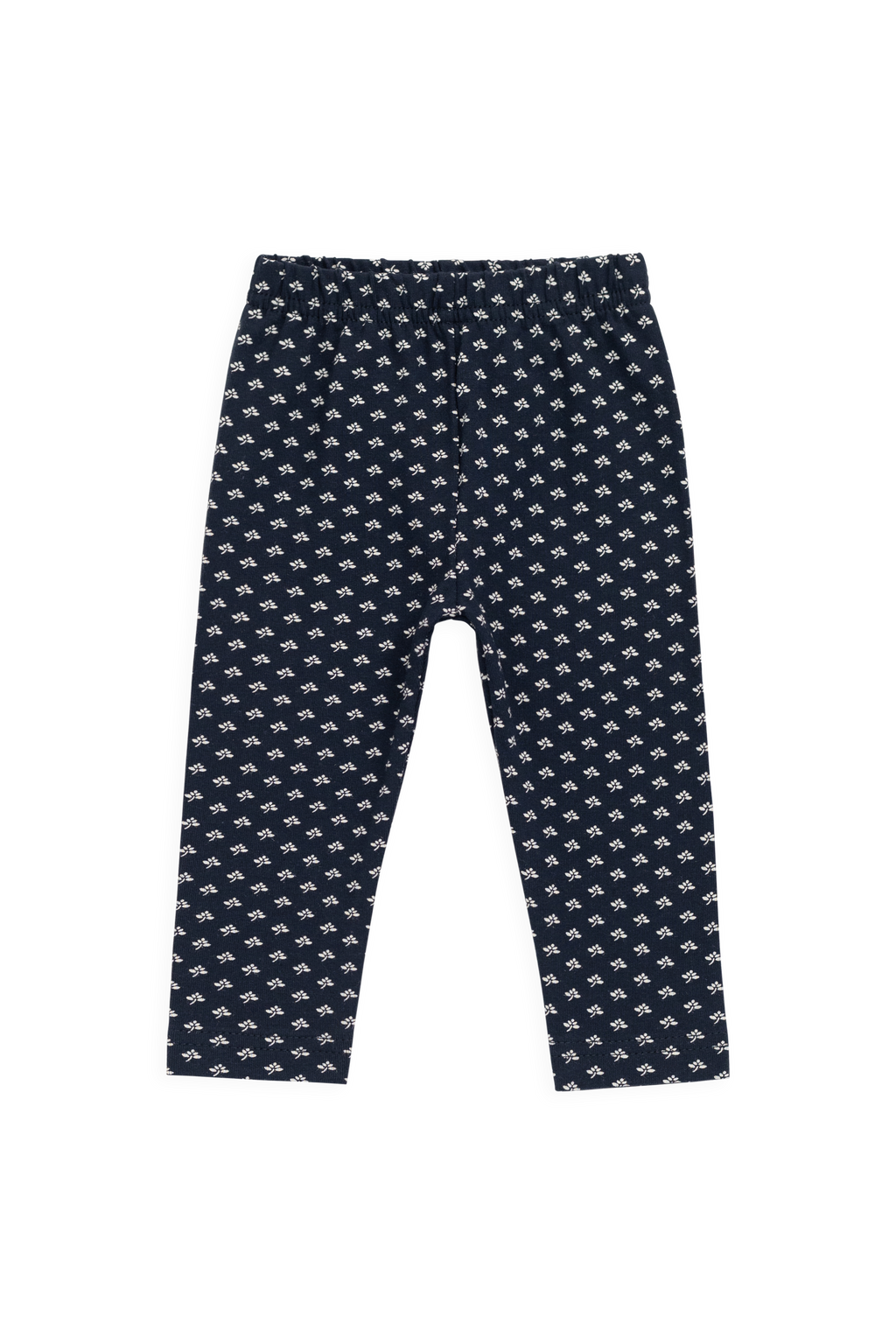Legging en coton biologique bleu marine à fleurs, décontracté et légèrement extensible