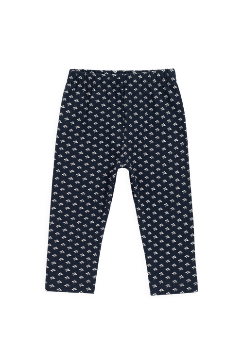 Legging en coton biologique bleu marine à fleurs, décontracté et légèrement extensible