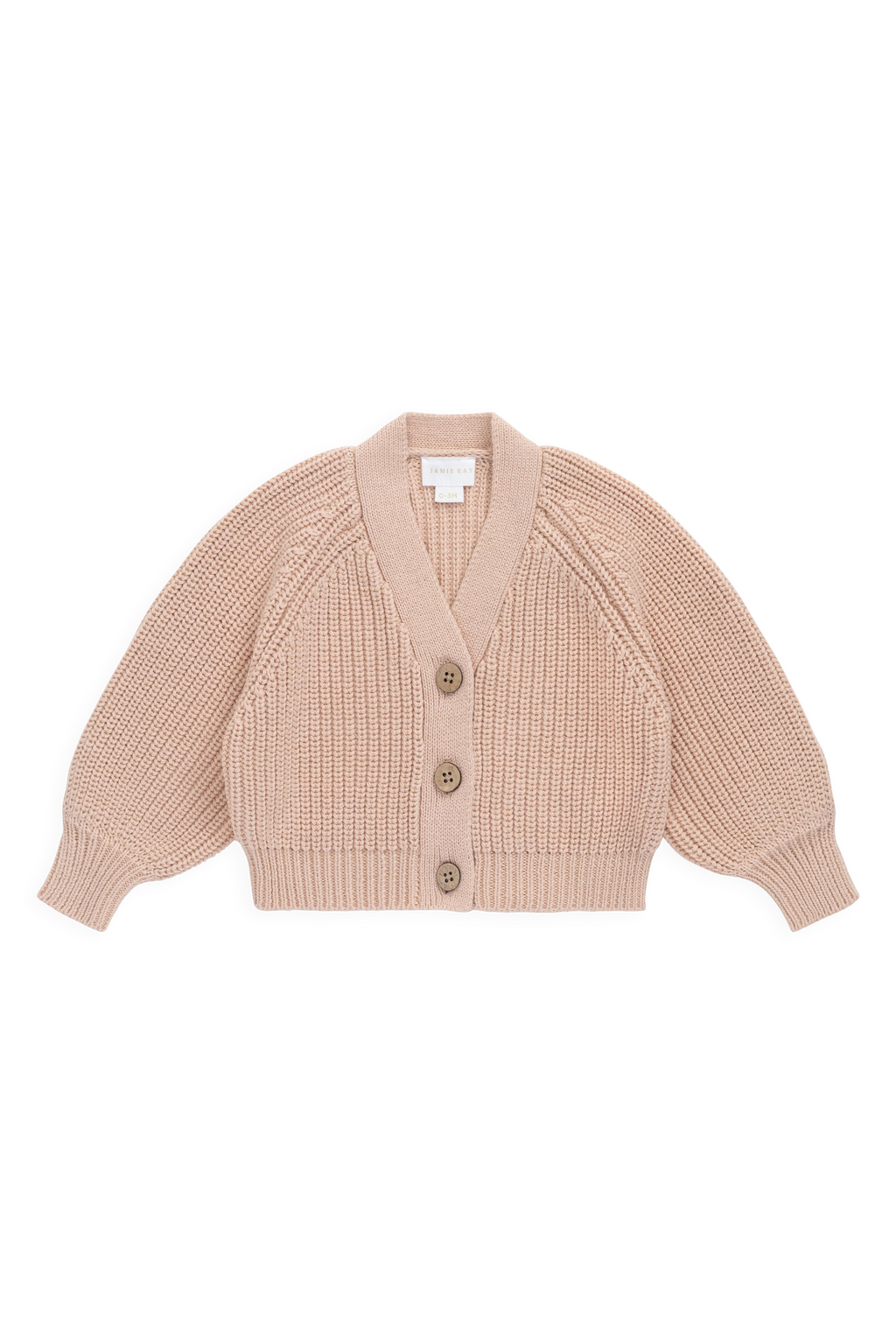 Cardigan classique en coton Rose Mist avec col en V et fermeture boutonnée en noix de coco