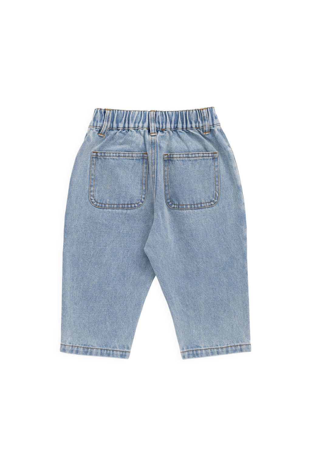 Pantalon en jean de coton délavé vintage avec taille élastique et poches avant