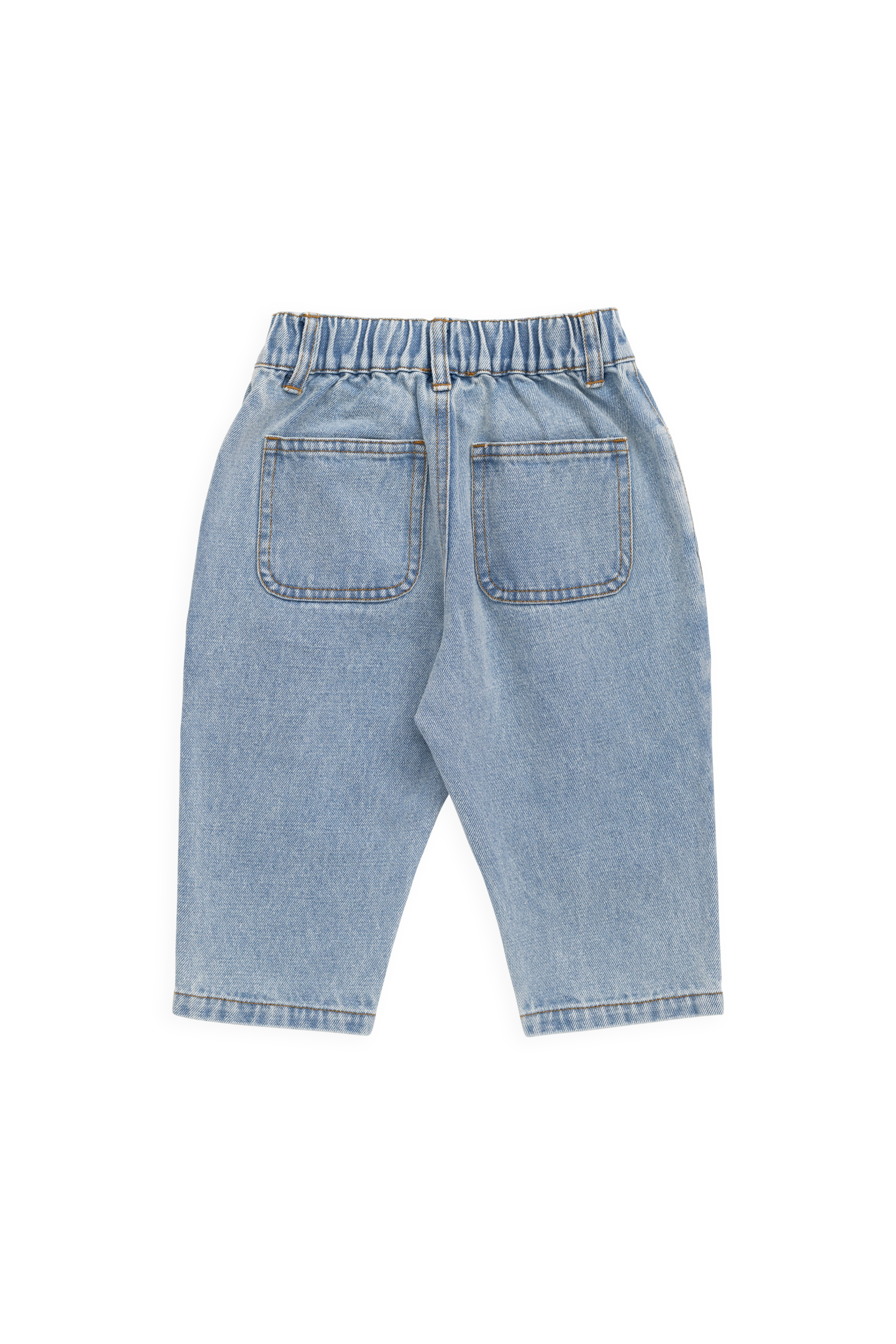 Pantalon en jean de coton délavé vintage avec taille élastique et poches avant