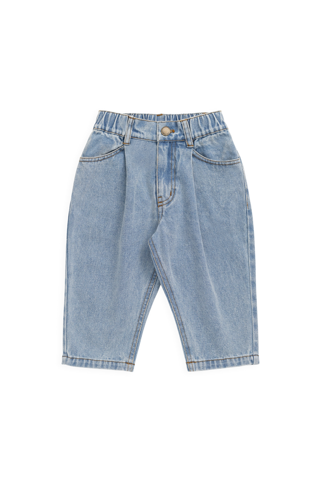 Pantalon en jean de coton délavé vintage avec taille élastique et poches avant