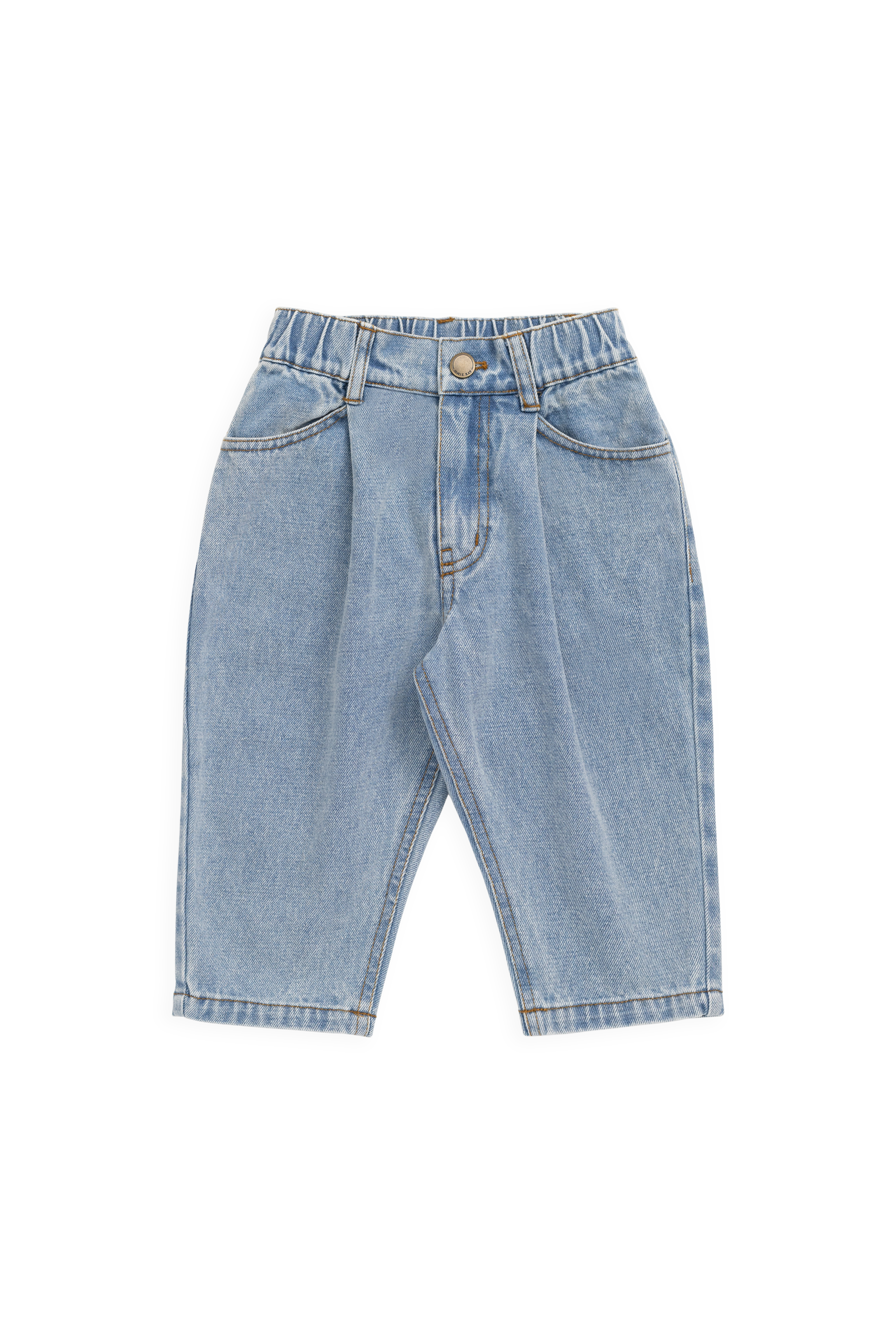 Pantalon en jean de coton délavé vintage avec taille élastique et poches avant