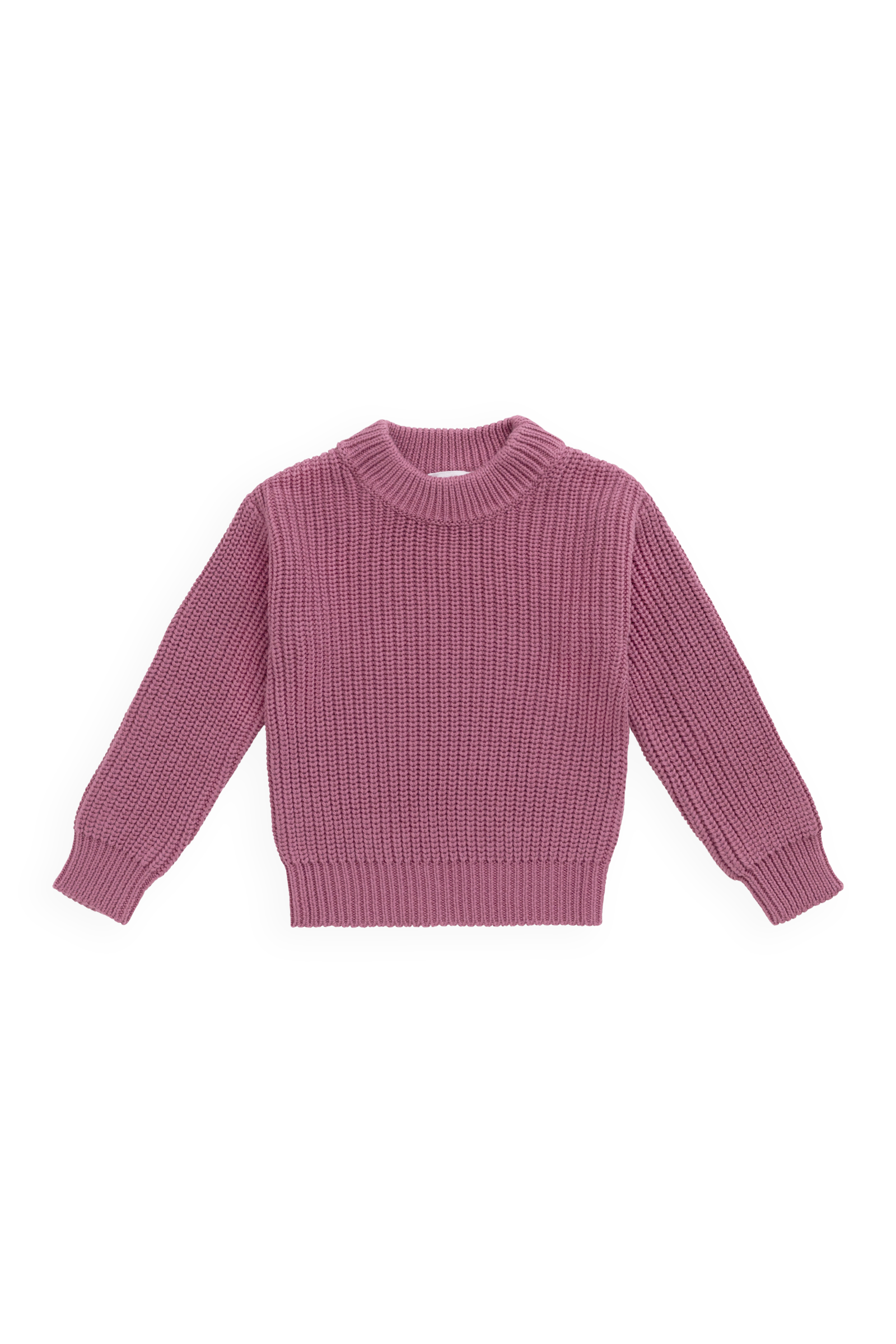 Pull classique en coton de qualité rose bruyère avec col rond et poignets côtelés
