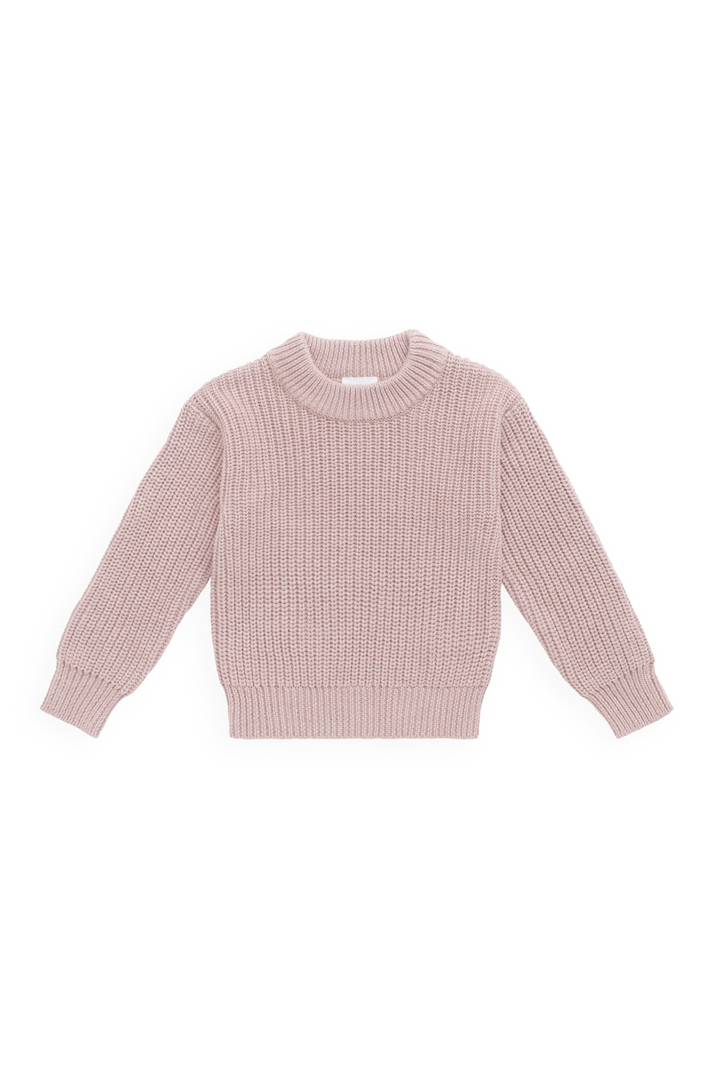 Pull en coton premium rose coquillage classique avec col ras du cou et poignets côtelés
