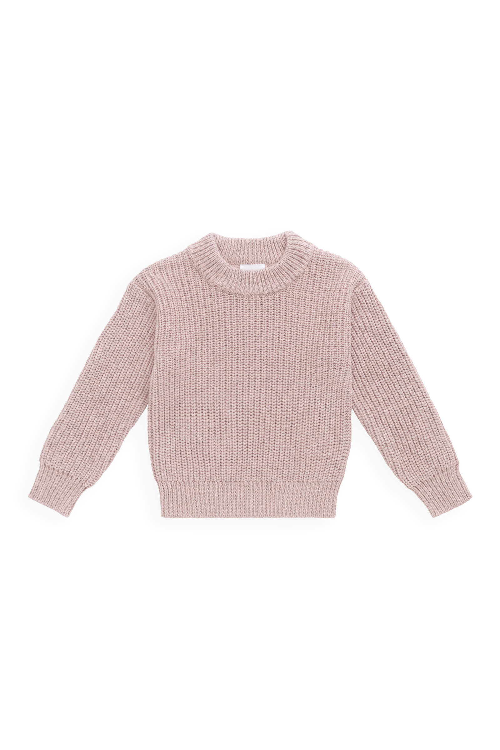 Pull en coton premium rose coquillage classique avec col ras du cou et poignets côtelés