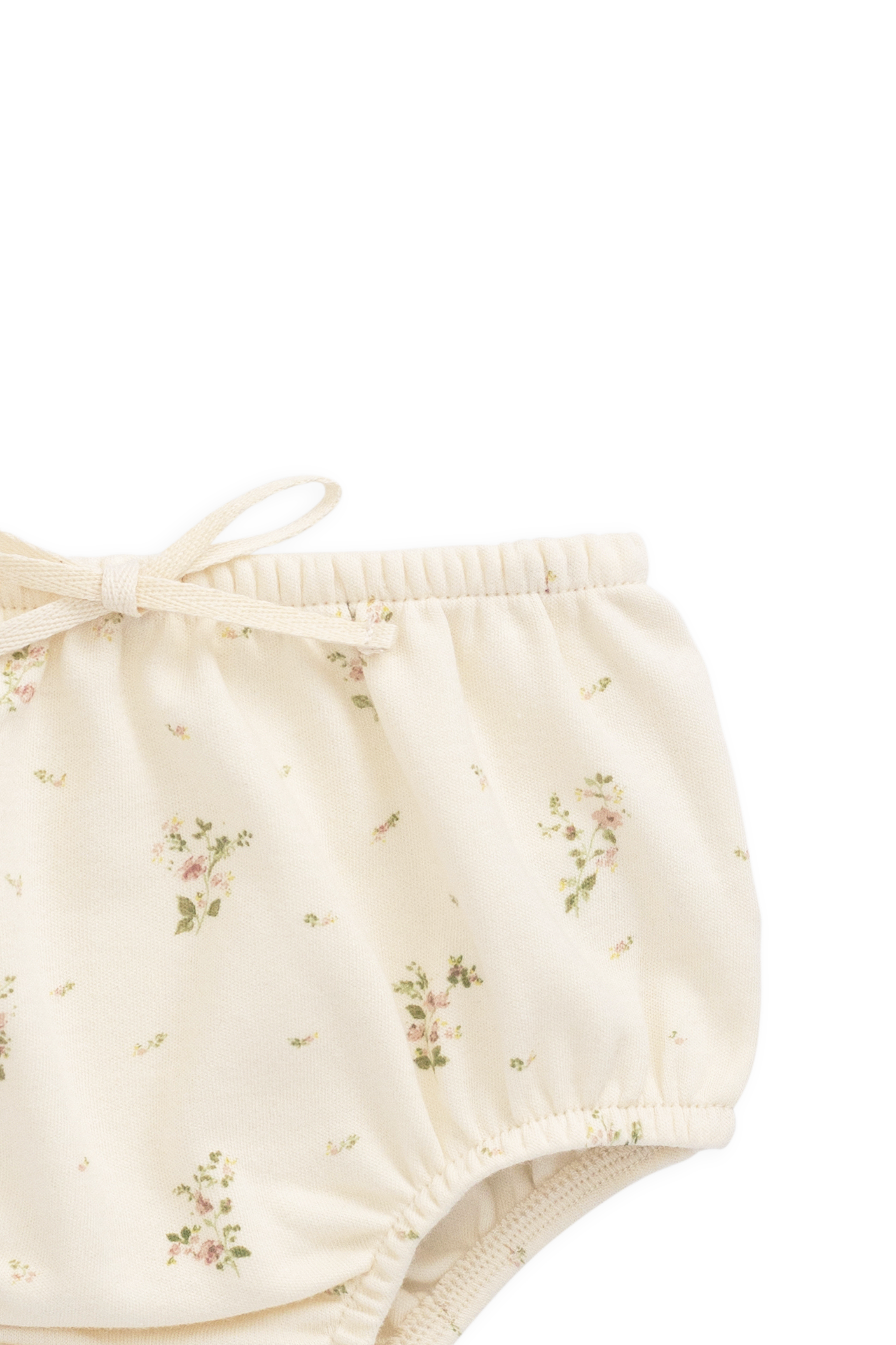 Bloomer classique en coton biologique blanc à imprimé floral vintage avec détail à volants