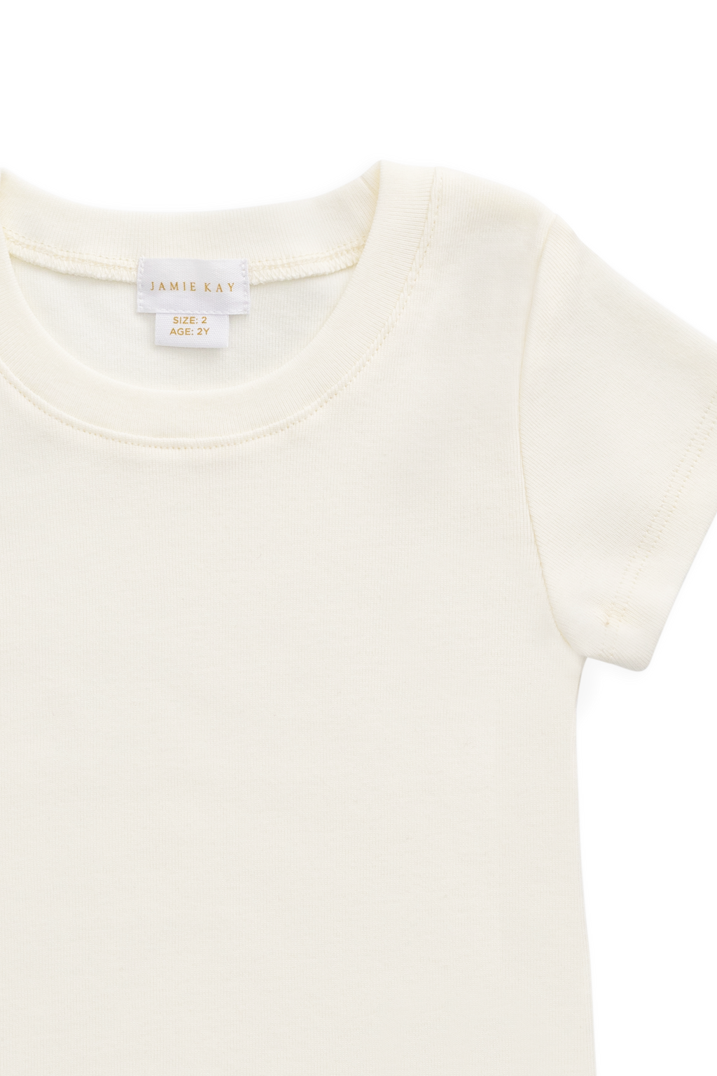 T-shirt côtelé col rond à manches courtes en coton biologique, couleur parchemin classique
