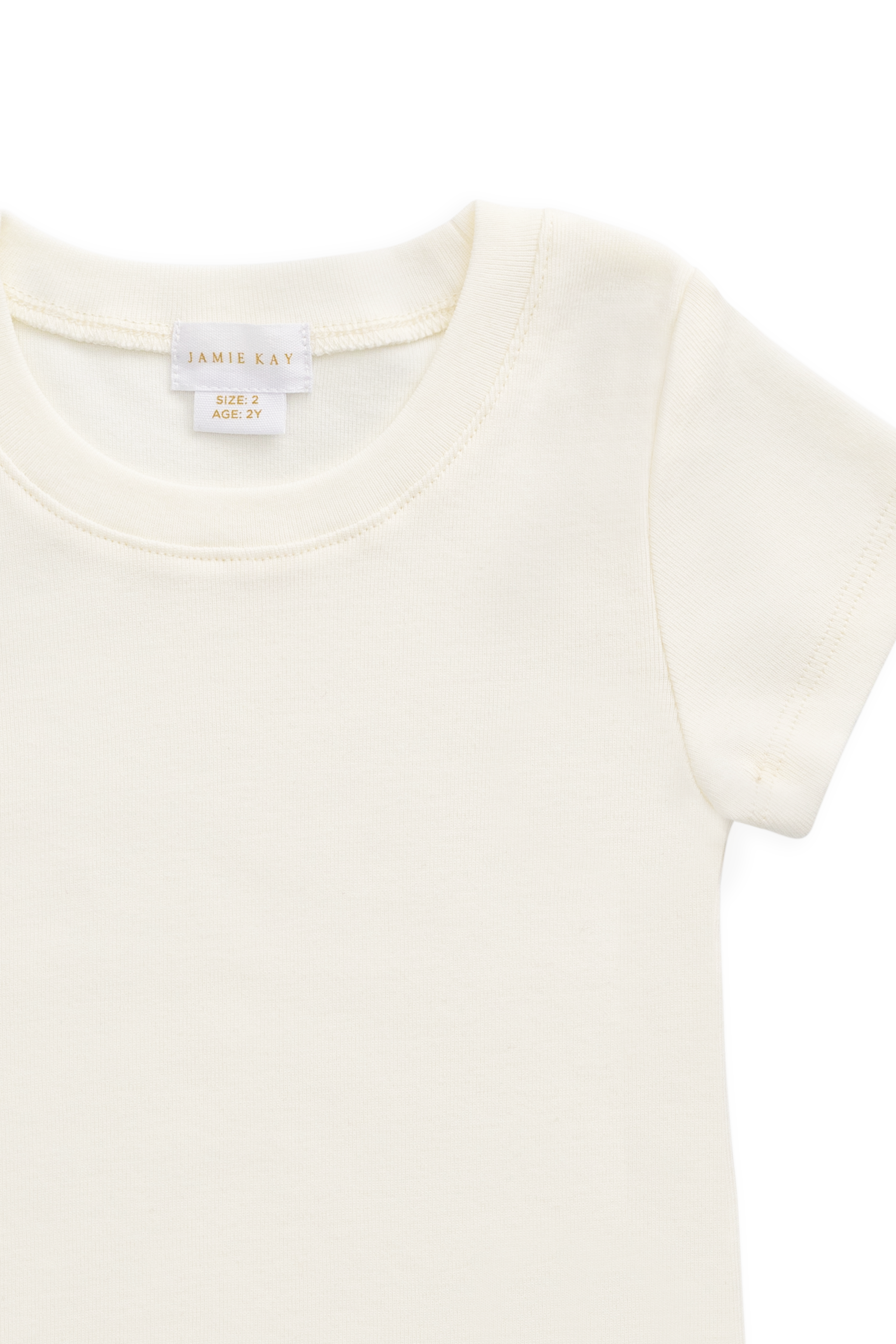 T-shirt côtelé col rond à manches courtes en coton biologique, couleur parchemin classique