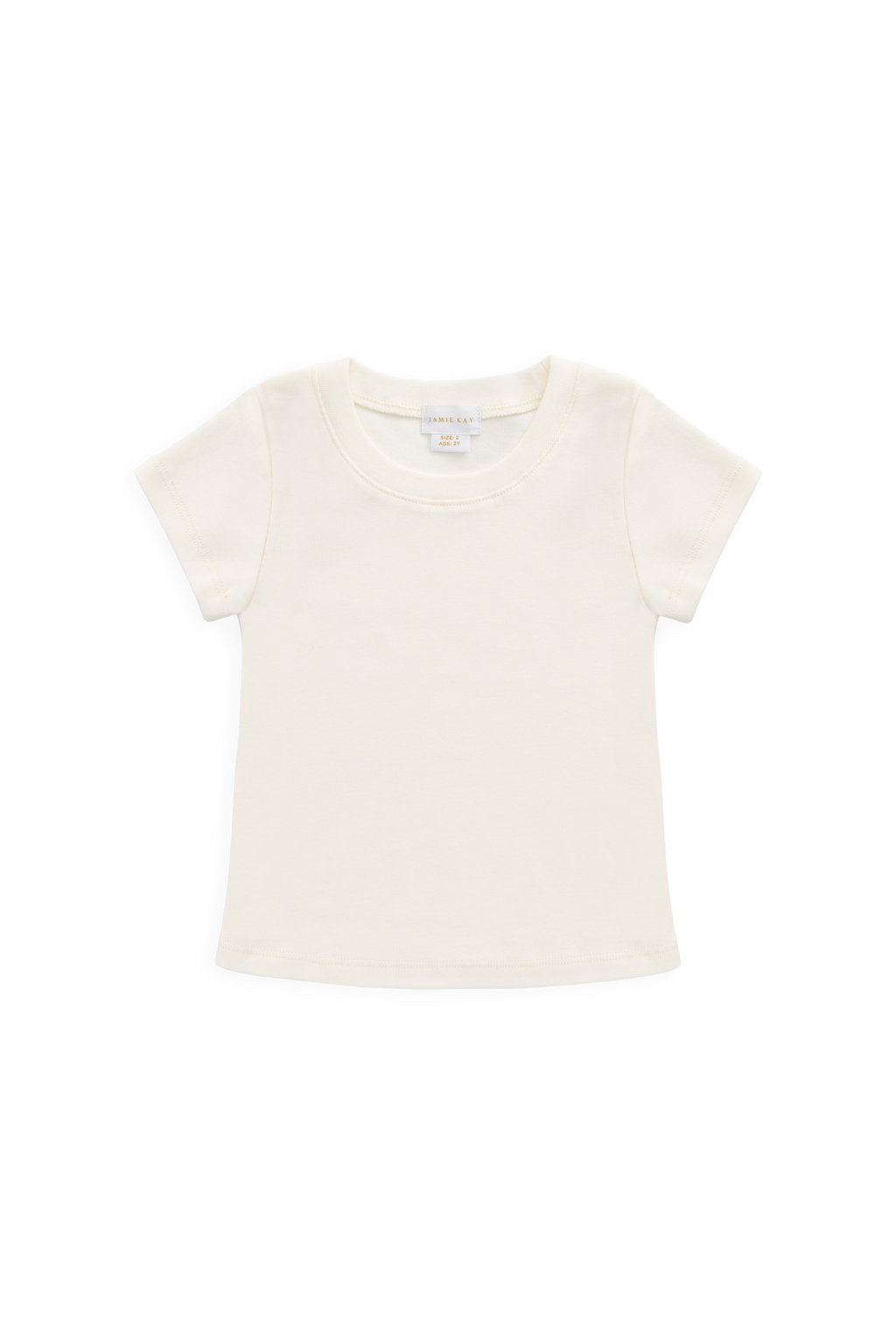 T-shirt côtelé col rond à manches courtes en coton biologique, couleur parchemin classique