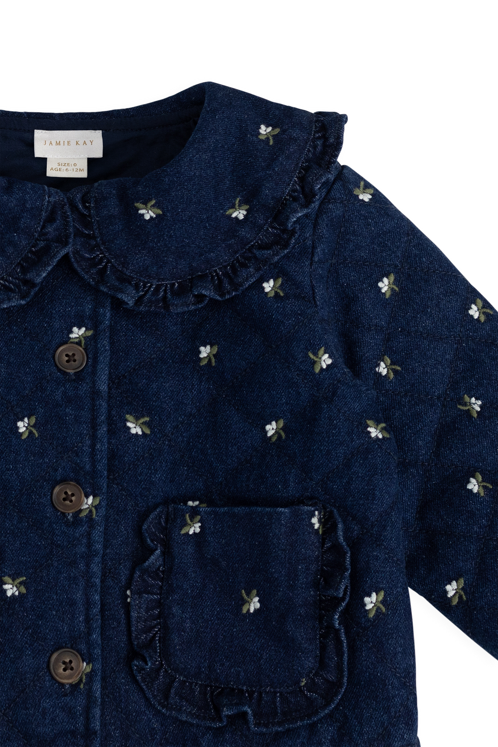 Veste matelassée en coton fleuri vintage avec col volanté et garnissage recyclé