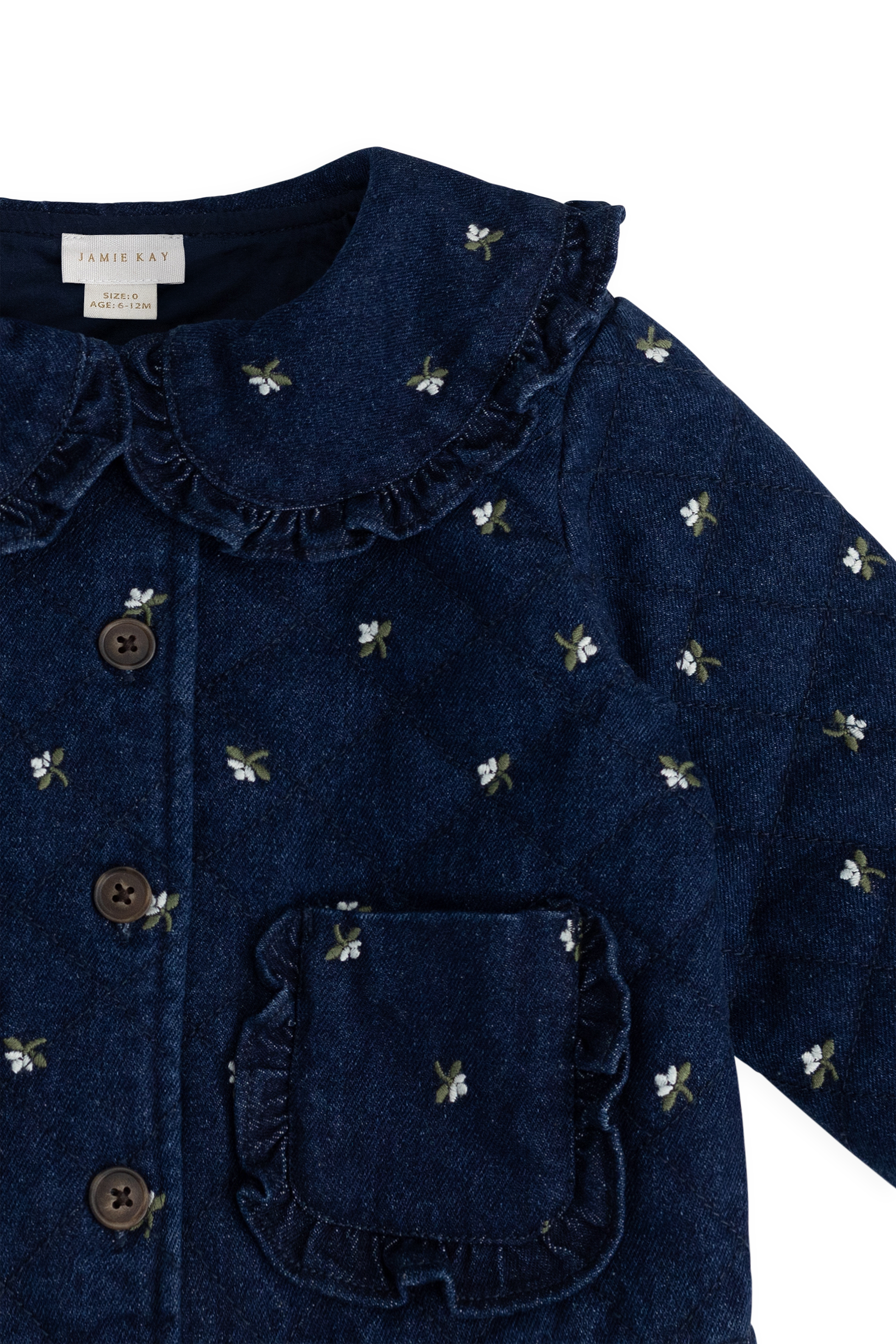 Veste matelassée en coton fleuri vintage avec col volanté et garnissage recyclé