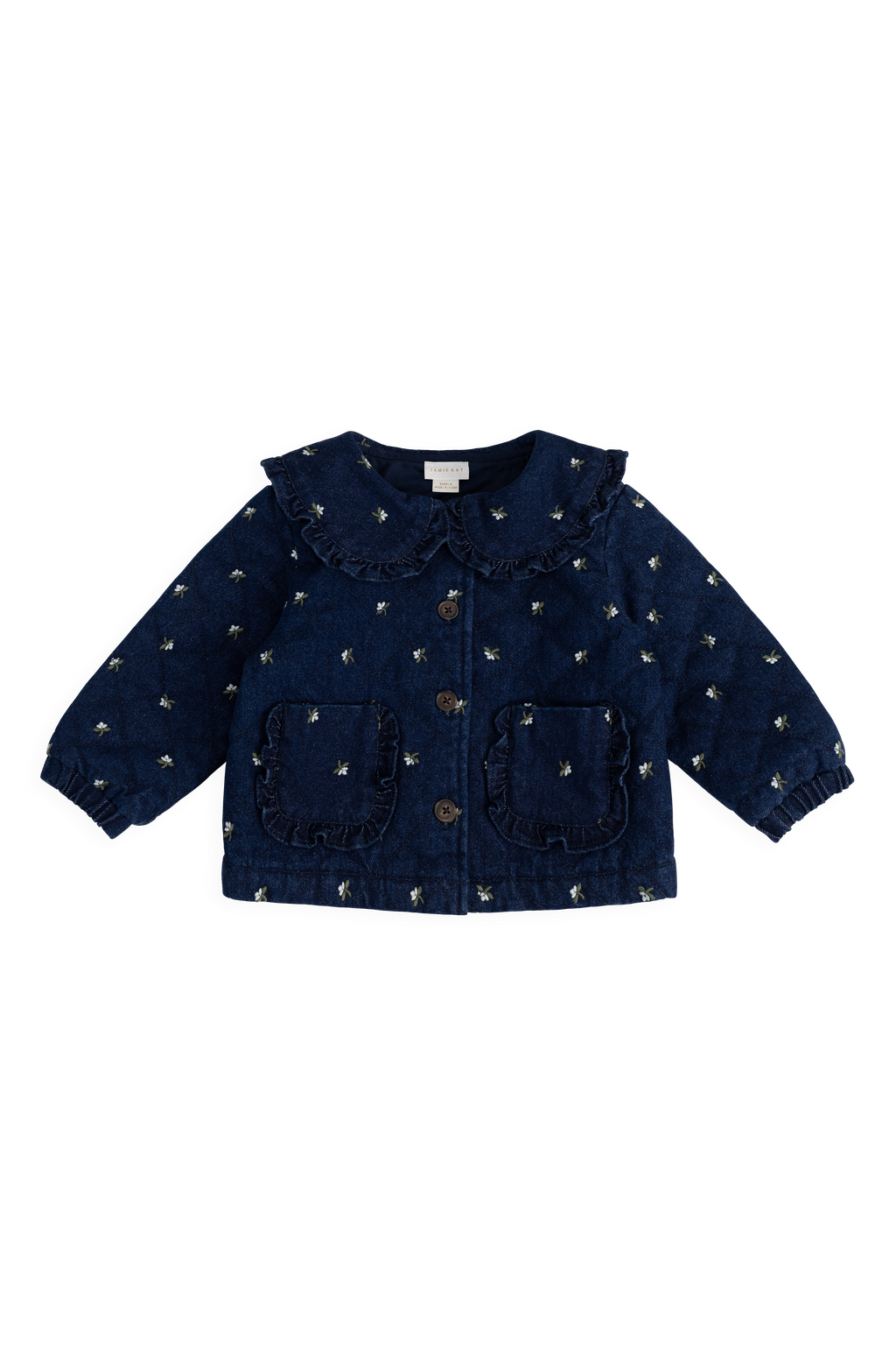 Veste matelassée en coton fleuri vintage avec col volanté et garnissage recyclé
