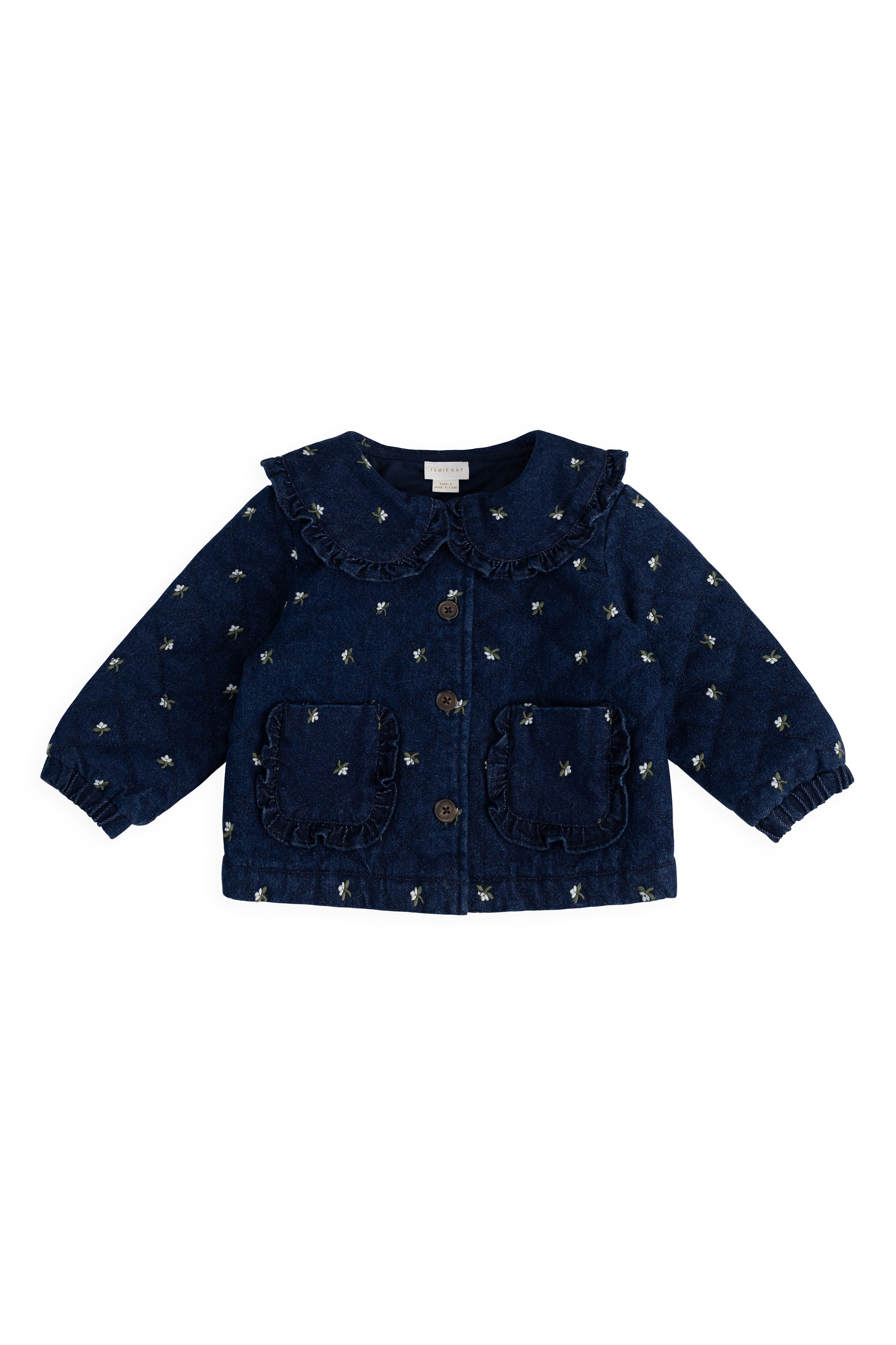 Veste matelassée en coton fleuri vintage avec col volanté et garnissage recyclé