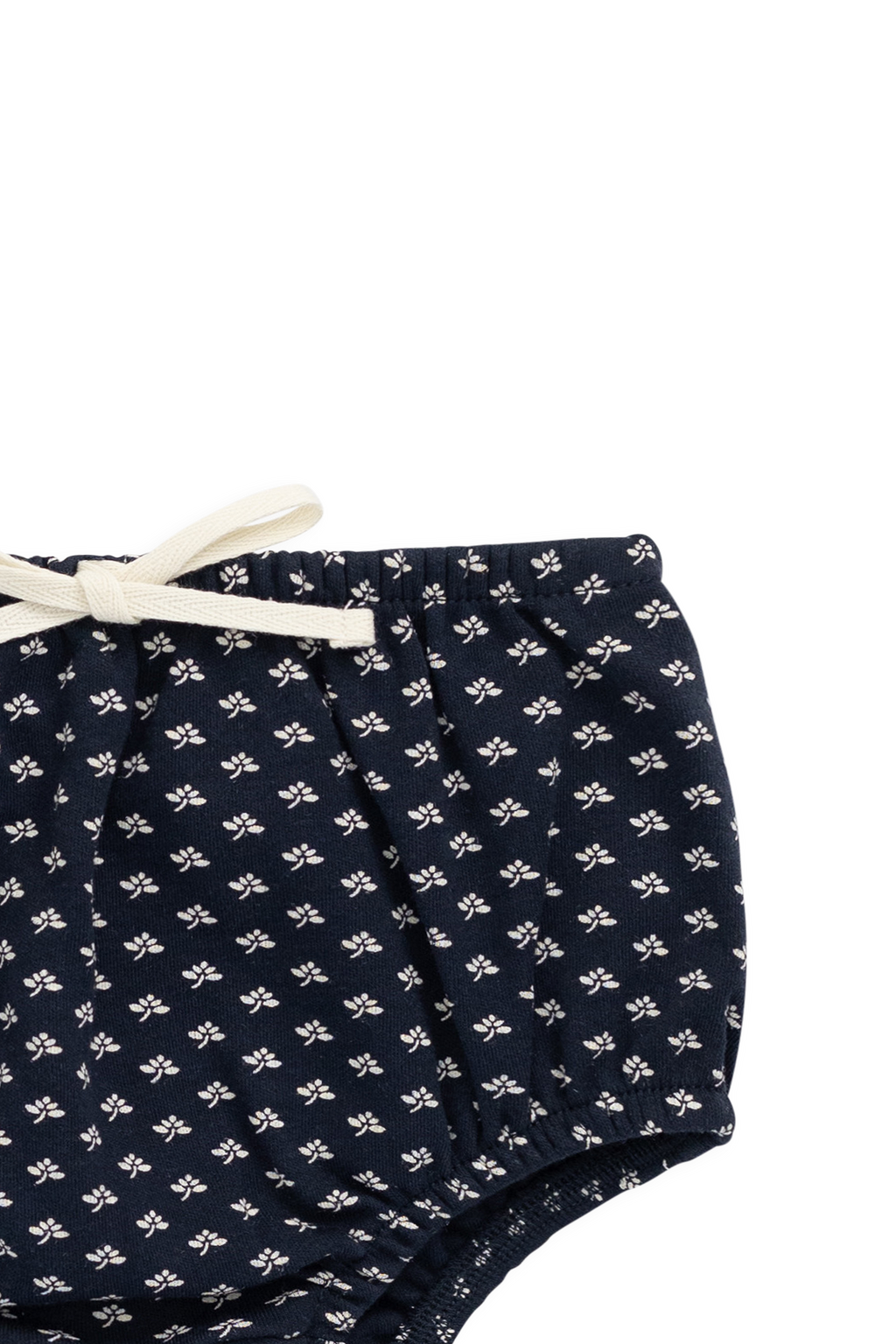 Bloomer classique en coton biologique bleu marine à motif floral vintage avec détails à volants